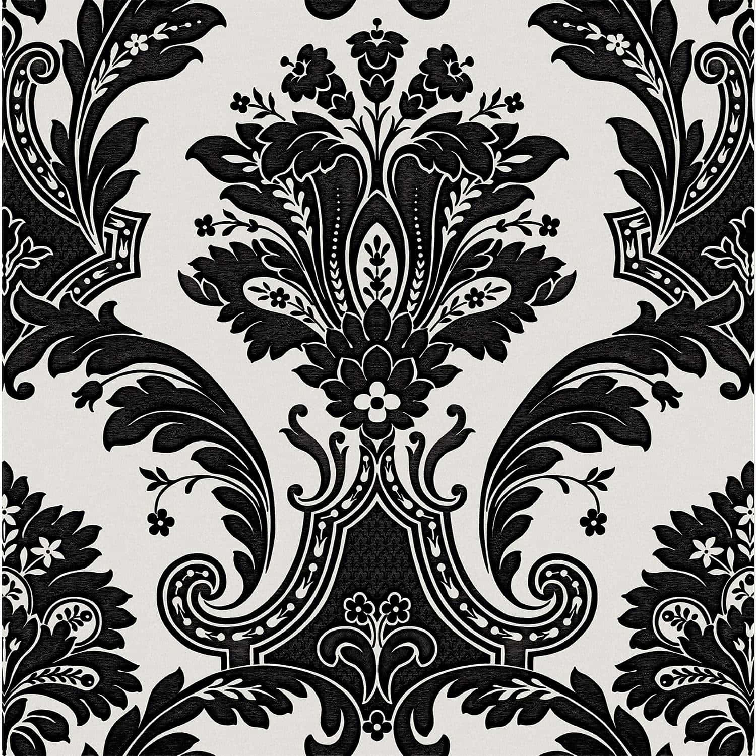 black and white damask, intricate floral and scrollwork patterns, textured off-white background, HD Desktop Wallpaper