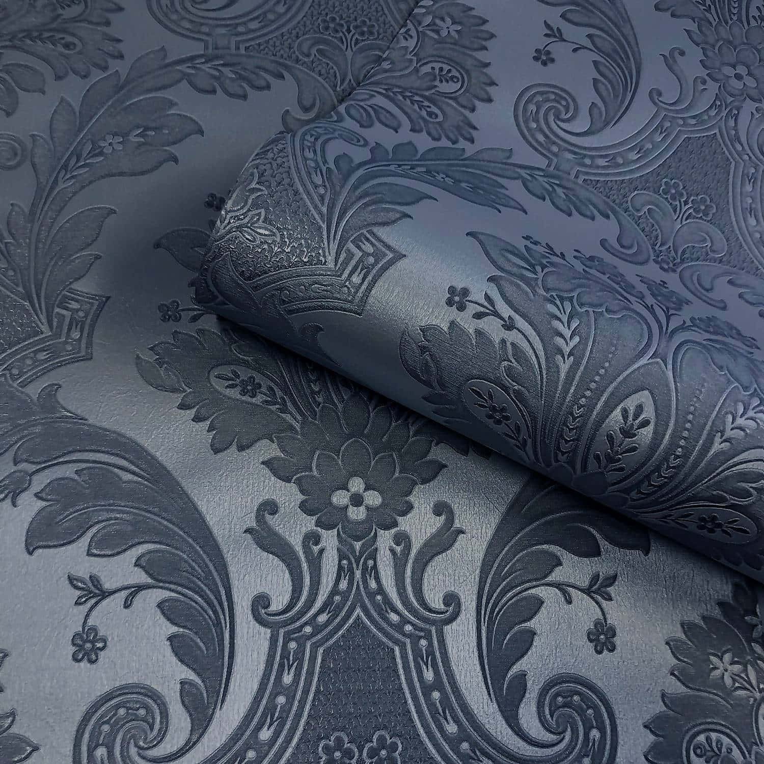 blue-gray damask wallpaper, intricate floral and vine patterns, rolled sheet, HD Desktop Wallpaper