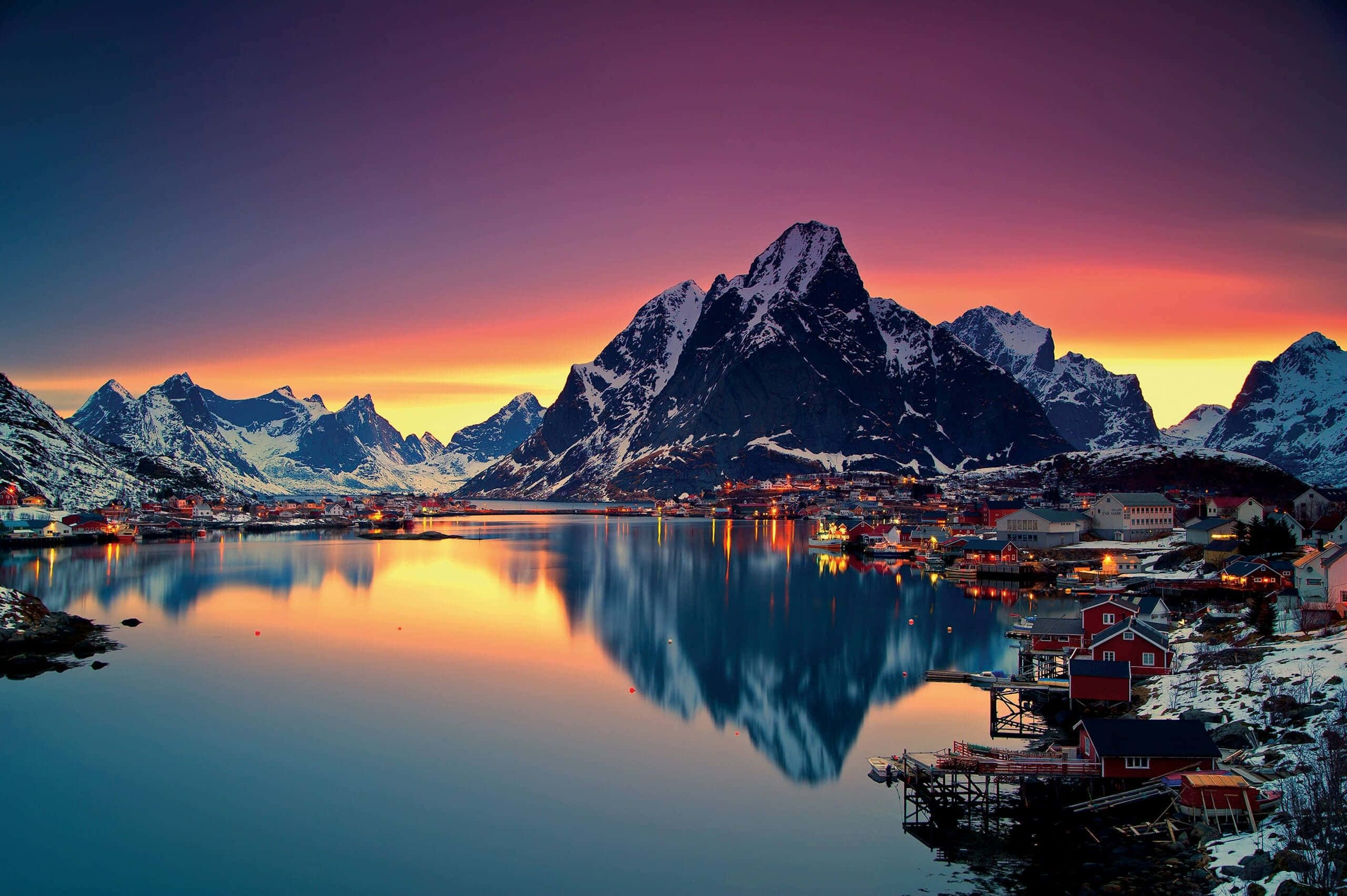 Alpine Landscape, Sunset, Snowcapped mountains, 2K Desktop Wallpaper
