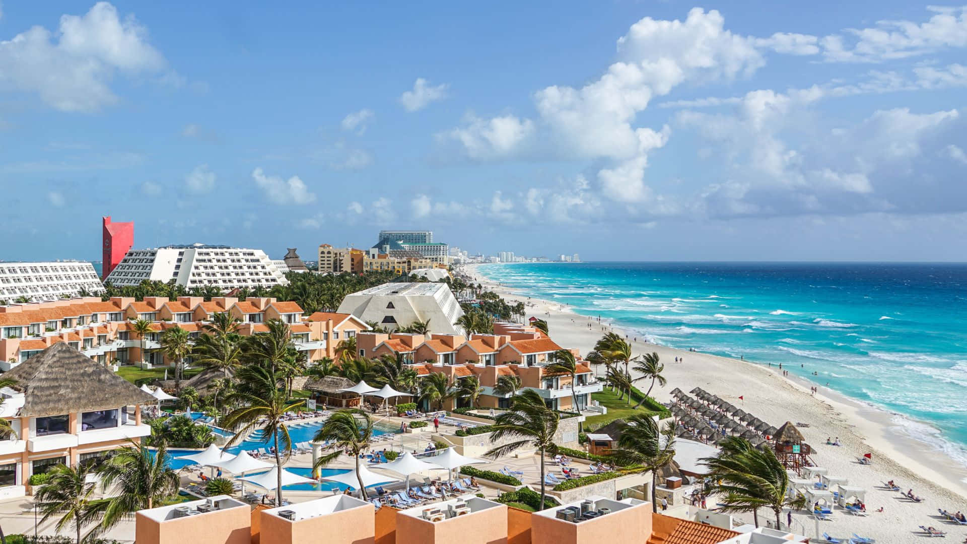 tropical beach resort, turquoise ocean waves, white sand, Full HD Desktop Wallpaper