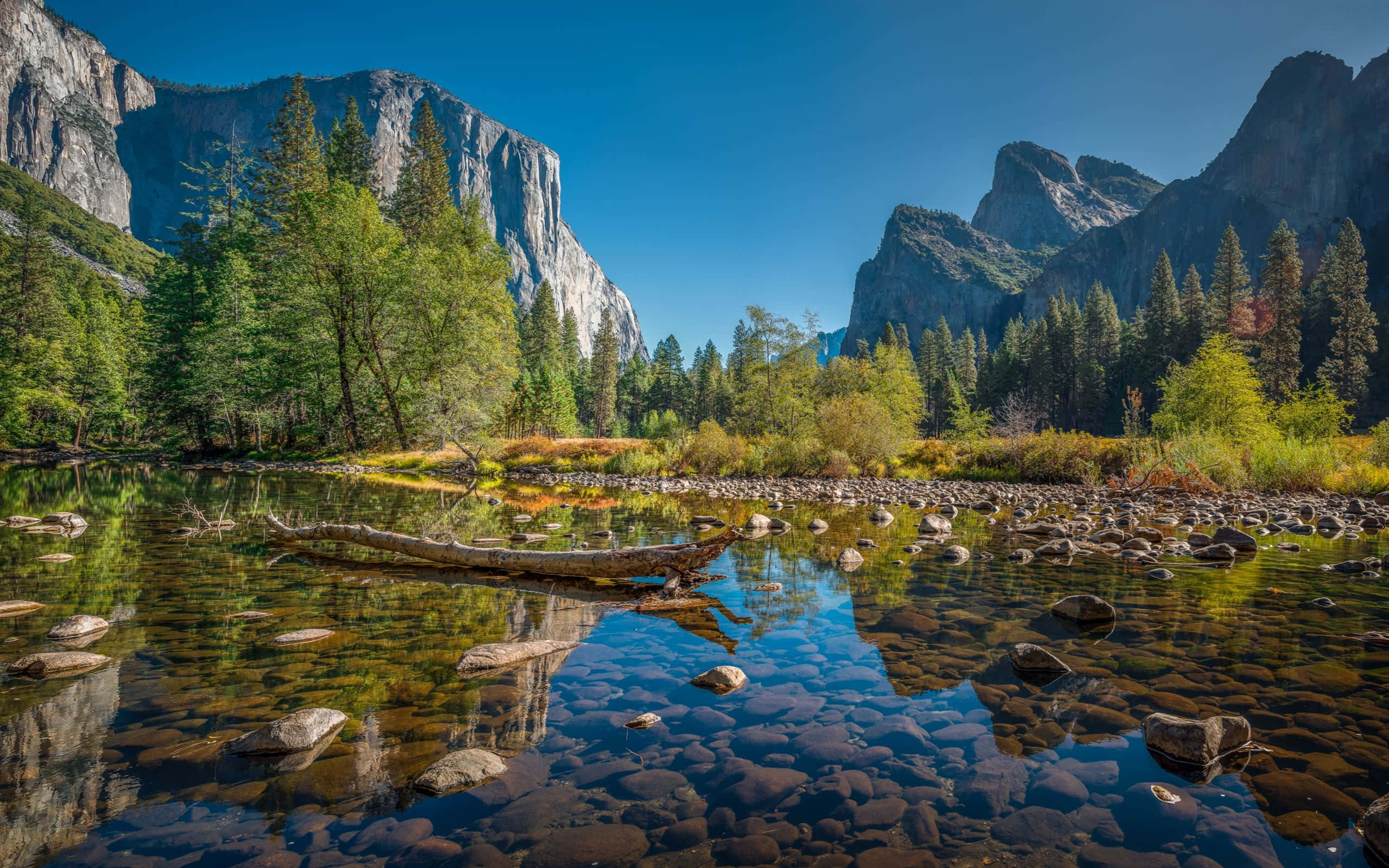 mountain valley, clear water, granite cliffs, 2K Desktop Wallpaper