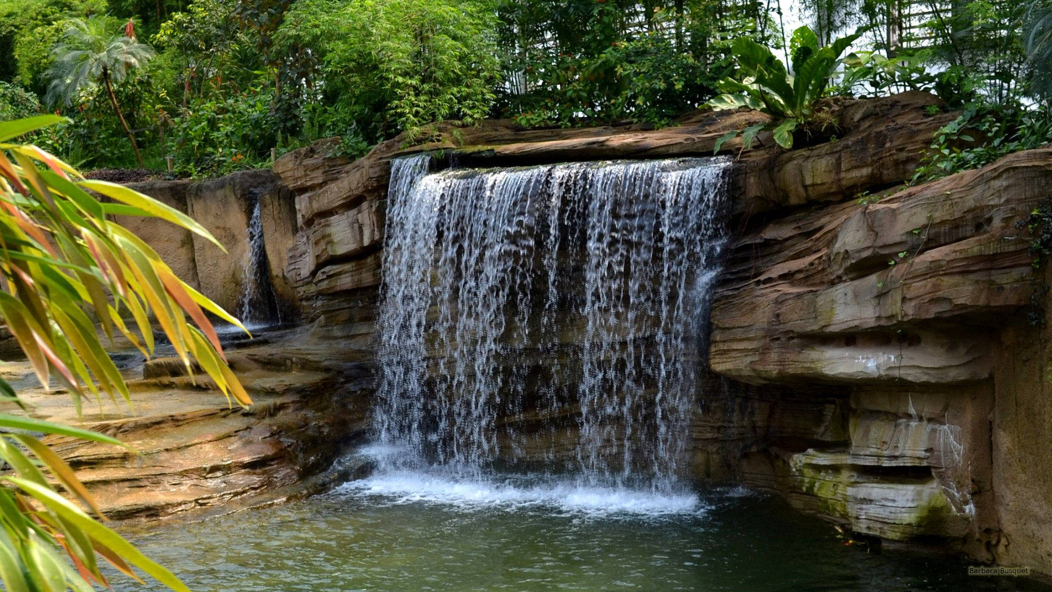 beautiful waterfall, botanical garden, cascading waterfall, Full HD Desktop Wallpaper