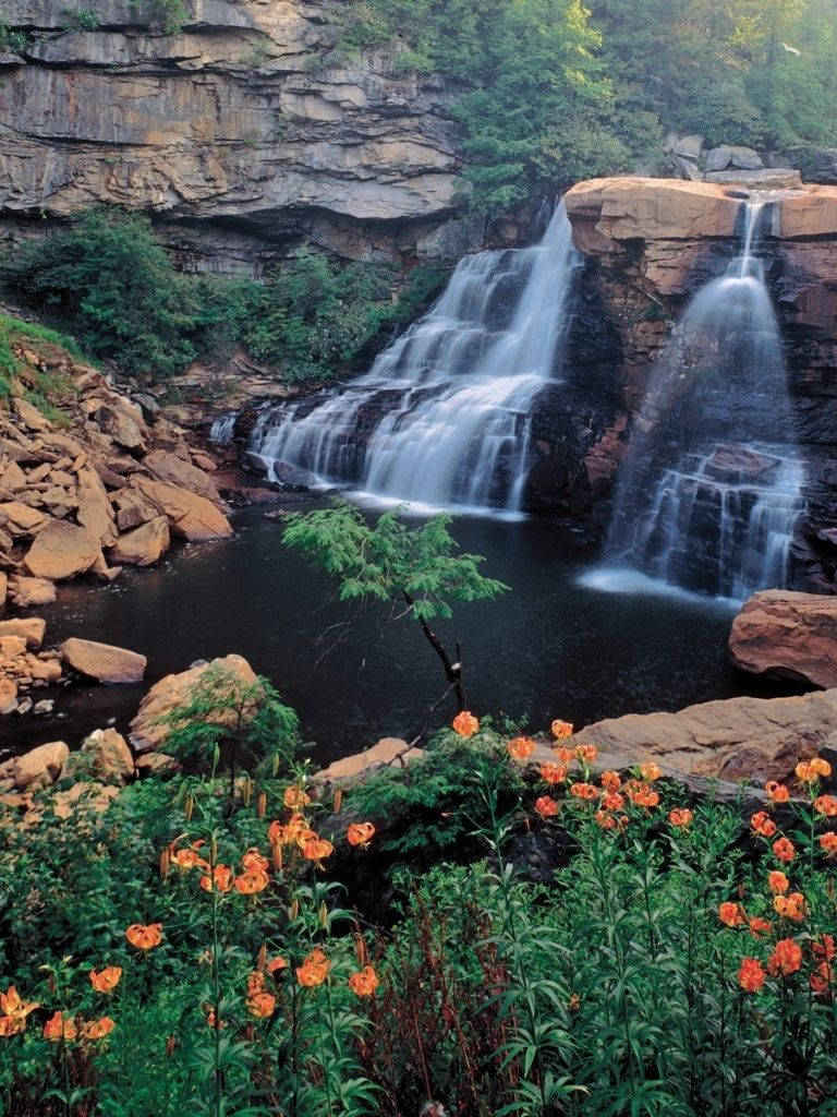 beautiful waterfall, lake, dark pool, SD Phone Wallpaper