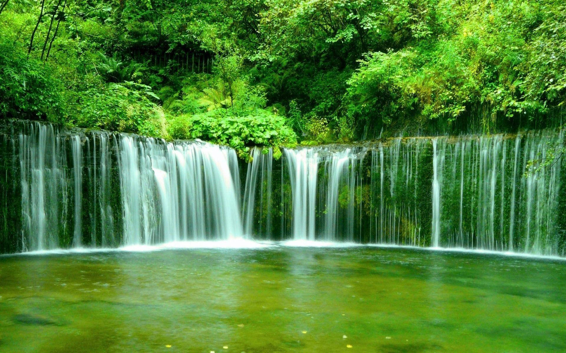 scenic waterfalls, mossy ledge, emerald pool, Full HD Desktop Wallpaper