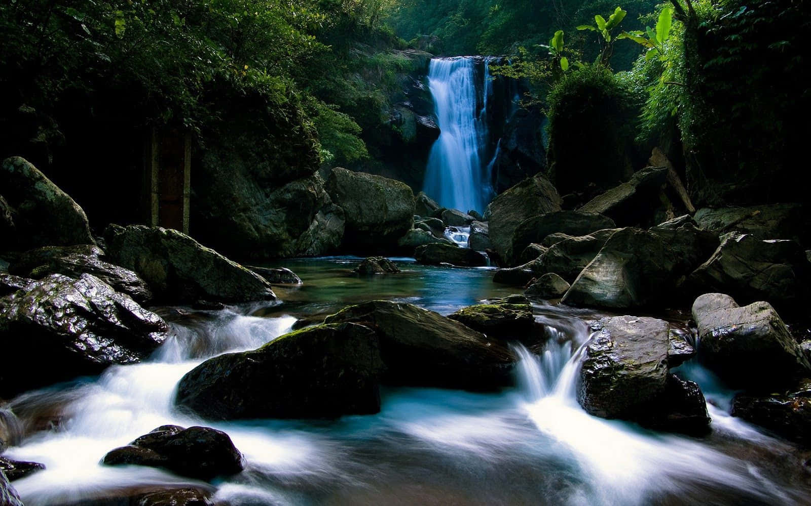 3D Waterfall Scenery, tropical waterfall, mossy rocks, HD Desktop Wallpaper