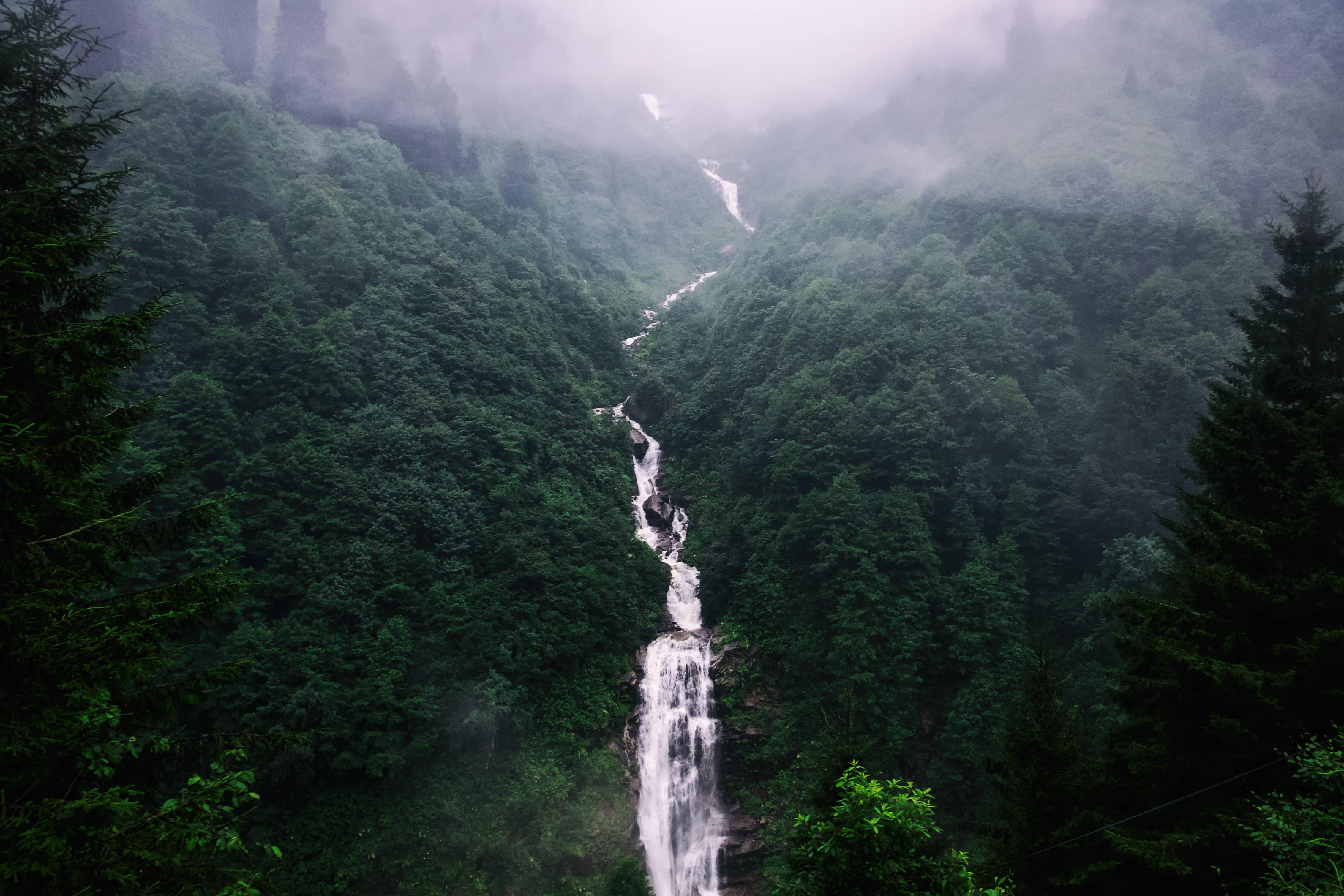 long waterfall, aerial view, misty waterfall, 4K Desktop Wallpaper
