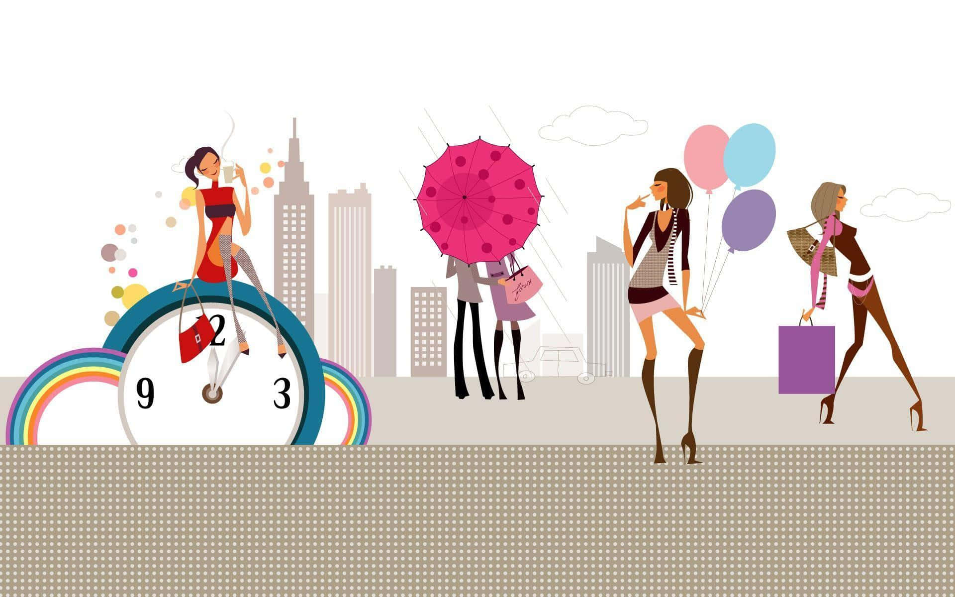 High Fashion Look, cityscape, giant clock, Full HD Desktop Wallpaper