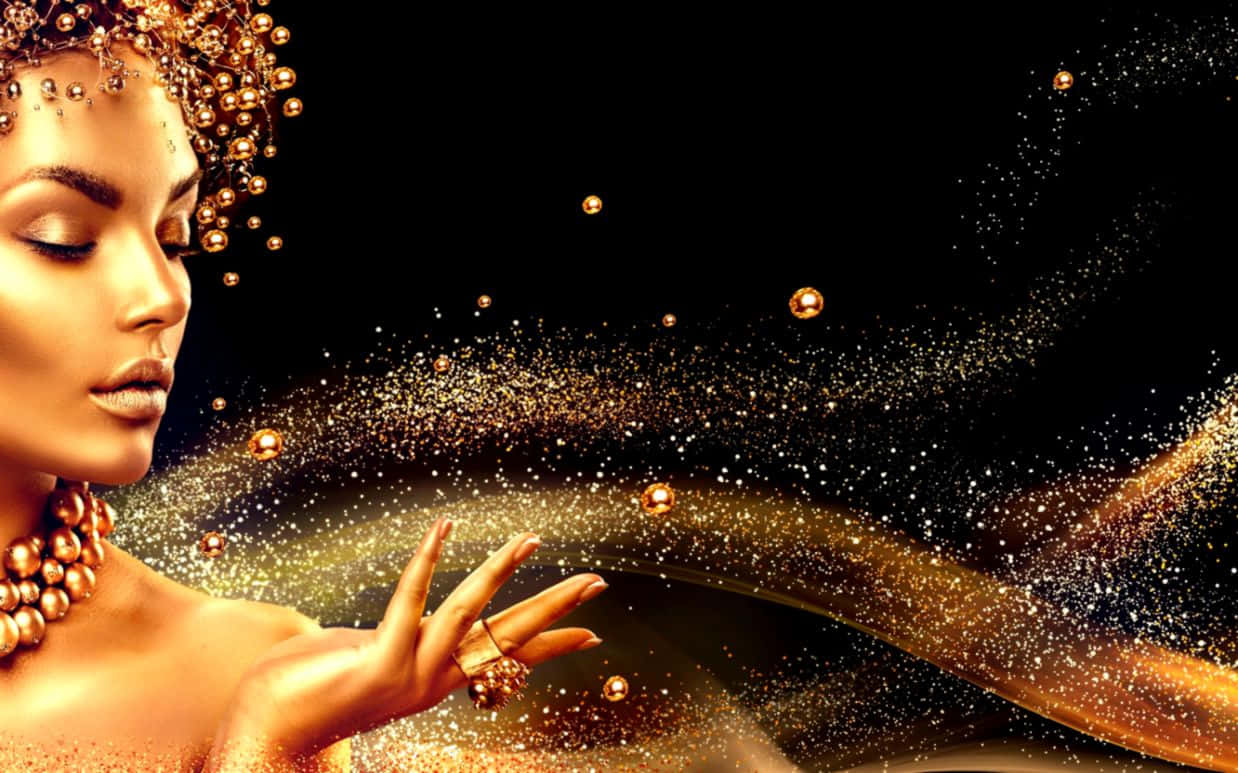 golden beads, jewelry, shimmering gold particles, SD Desktop Wallpaper