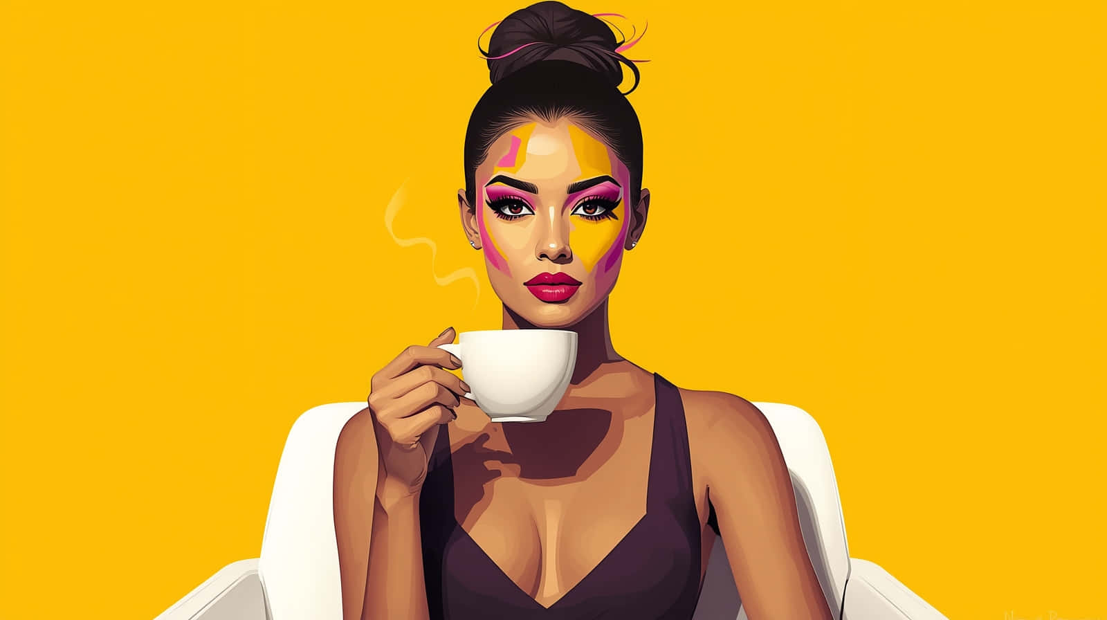 stunning woman, coffee, abstract face art, HD Desktop Wallpaper
