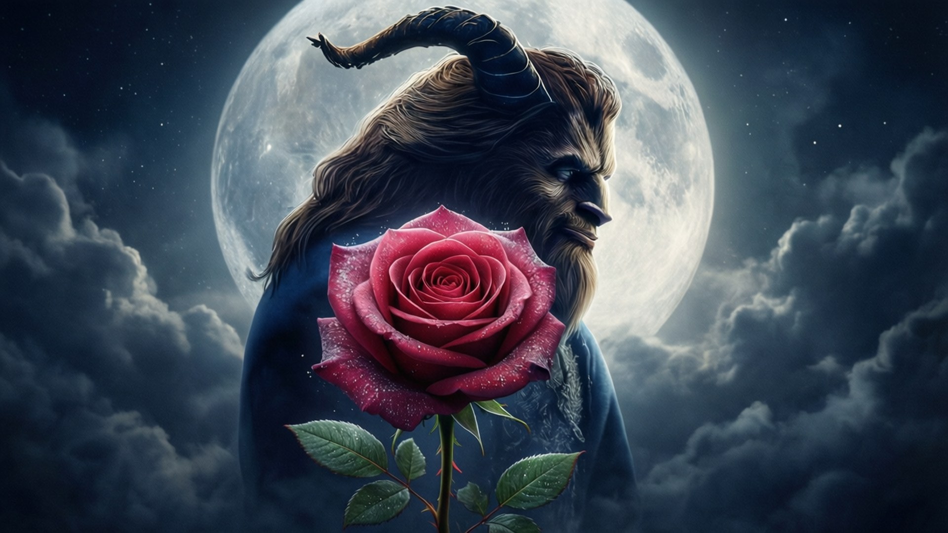 Beast, moonlit sky, swirling clouds, Full HD Desktop Wallpaper