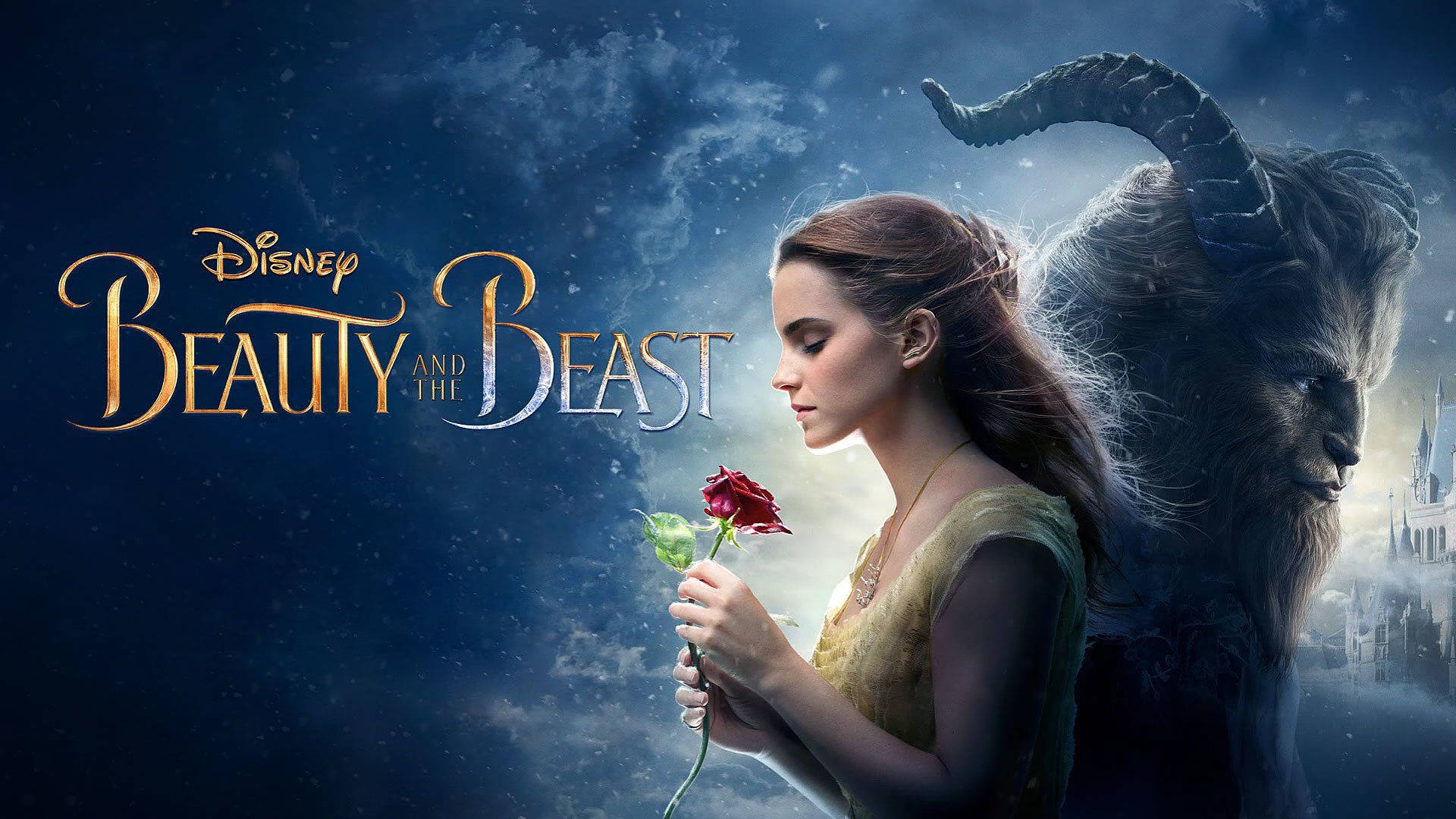 Beauty And The Beast, yellow gown, red rose, Full HD Desktop Wallpaper