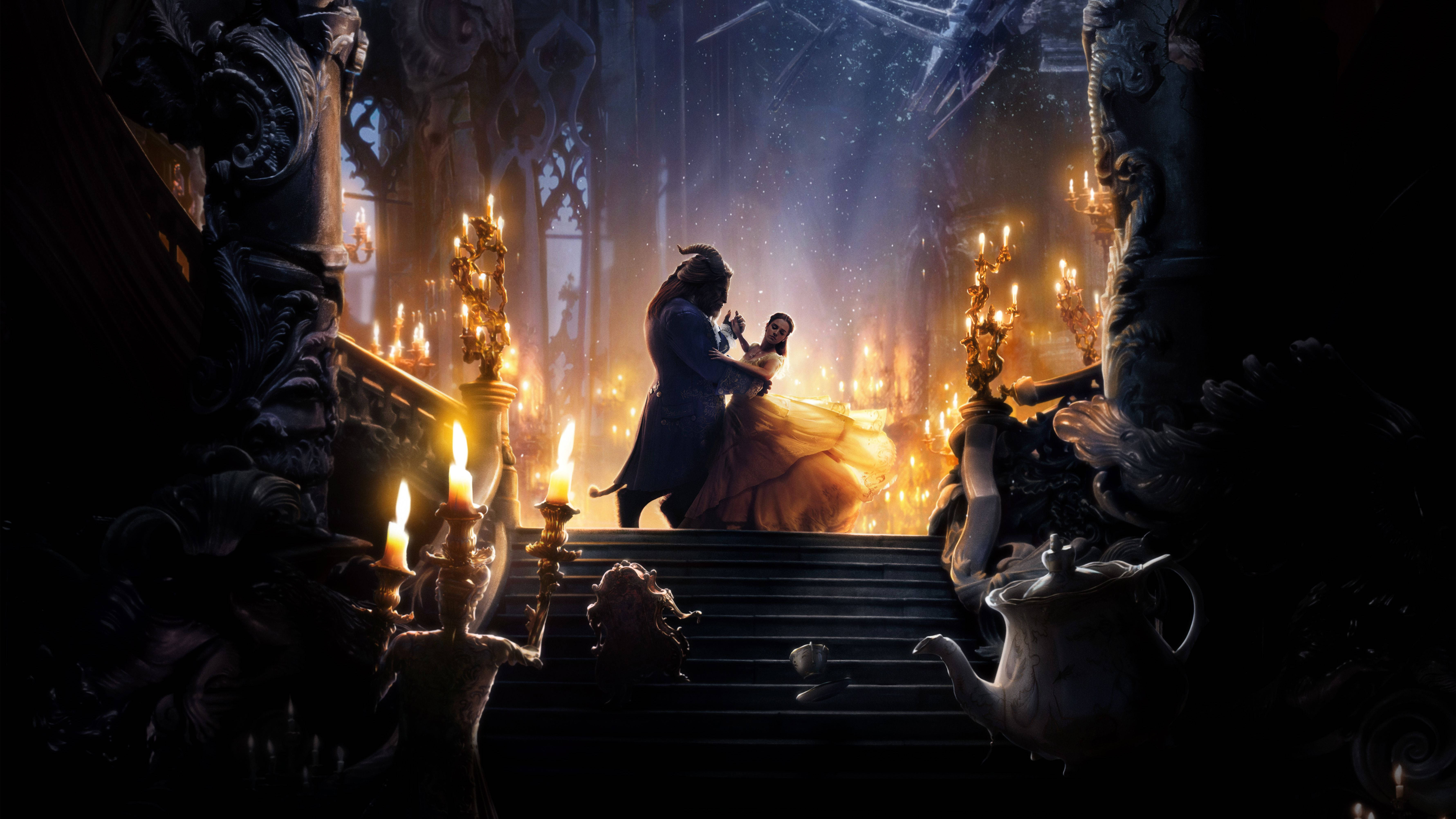Beauty And The Beast, romantic dance, gothic hall, 5K Desktop Wallpaper