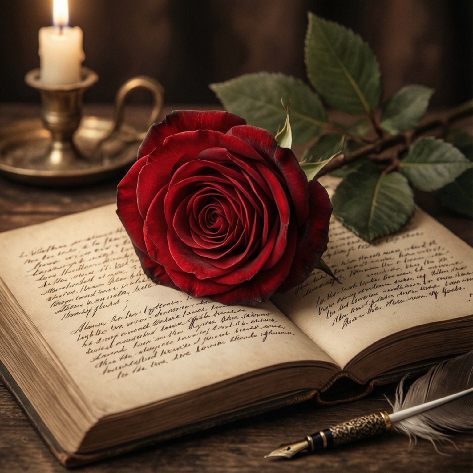 rose, vintage book, lit candle, HD Desktop Wallpaper