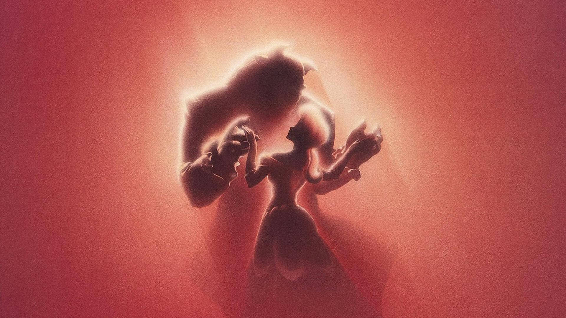 Beauty And The Beast, red silhouette, glowing red haze, Full HD Desktop Wallpaper