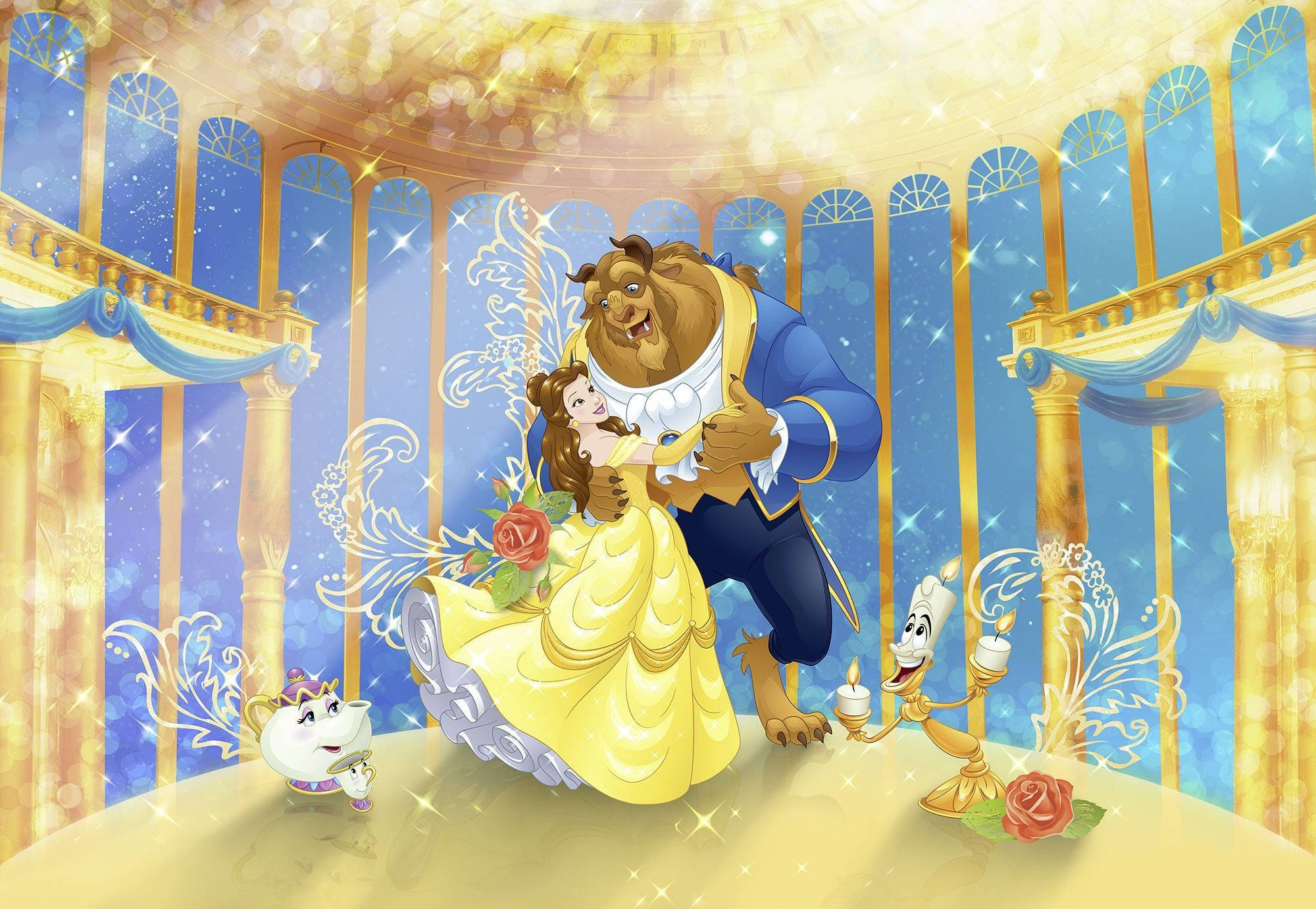 Beauty And The Beast, gold palace, golden ballroom, Full HD Desktop Wallpaper