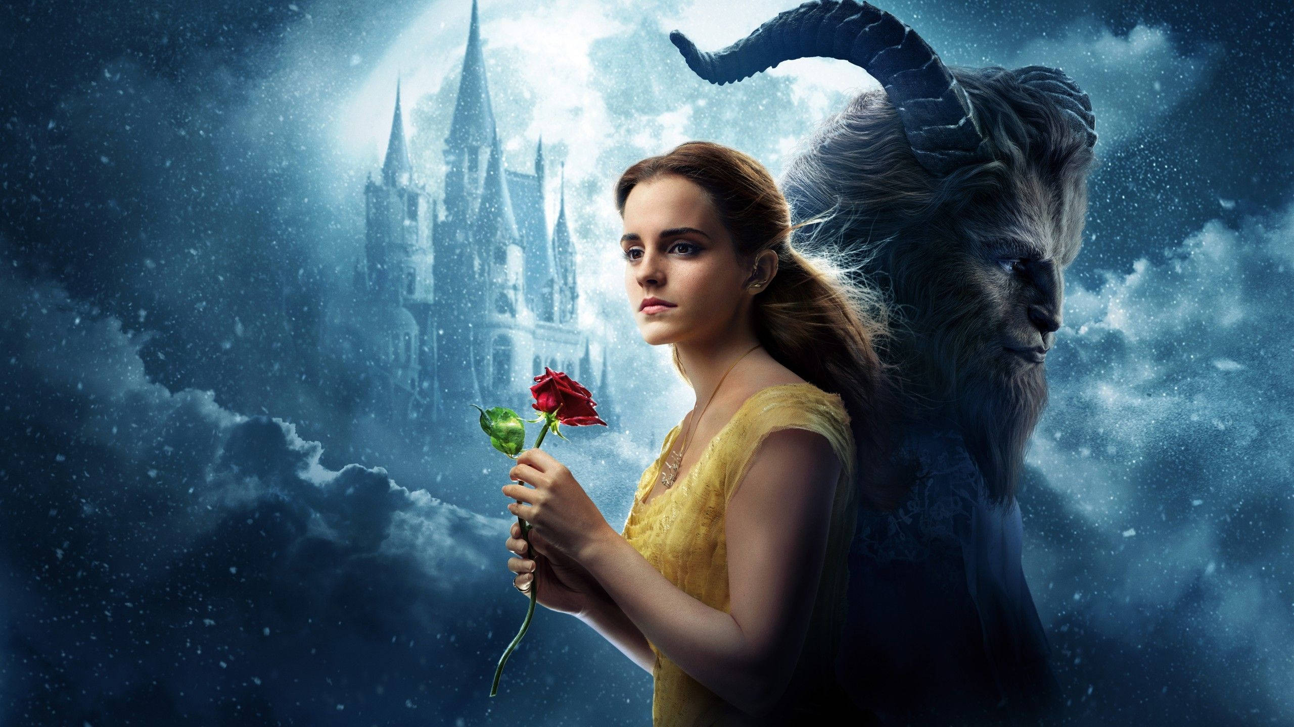 Beauty And The Beast, live action poster, yellow dress, 2K Desktop Wallpaper