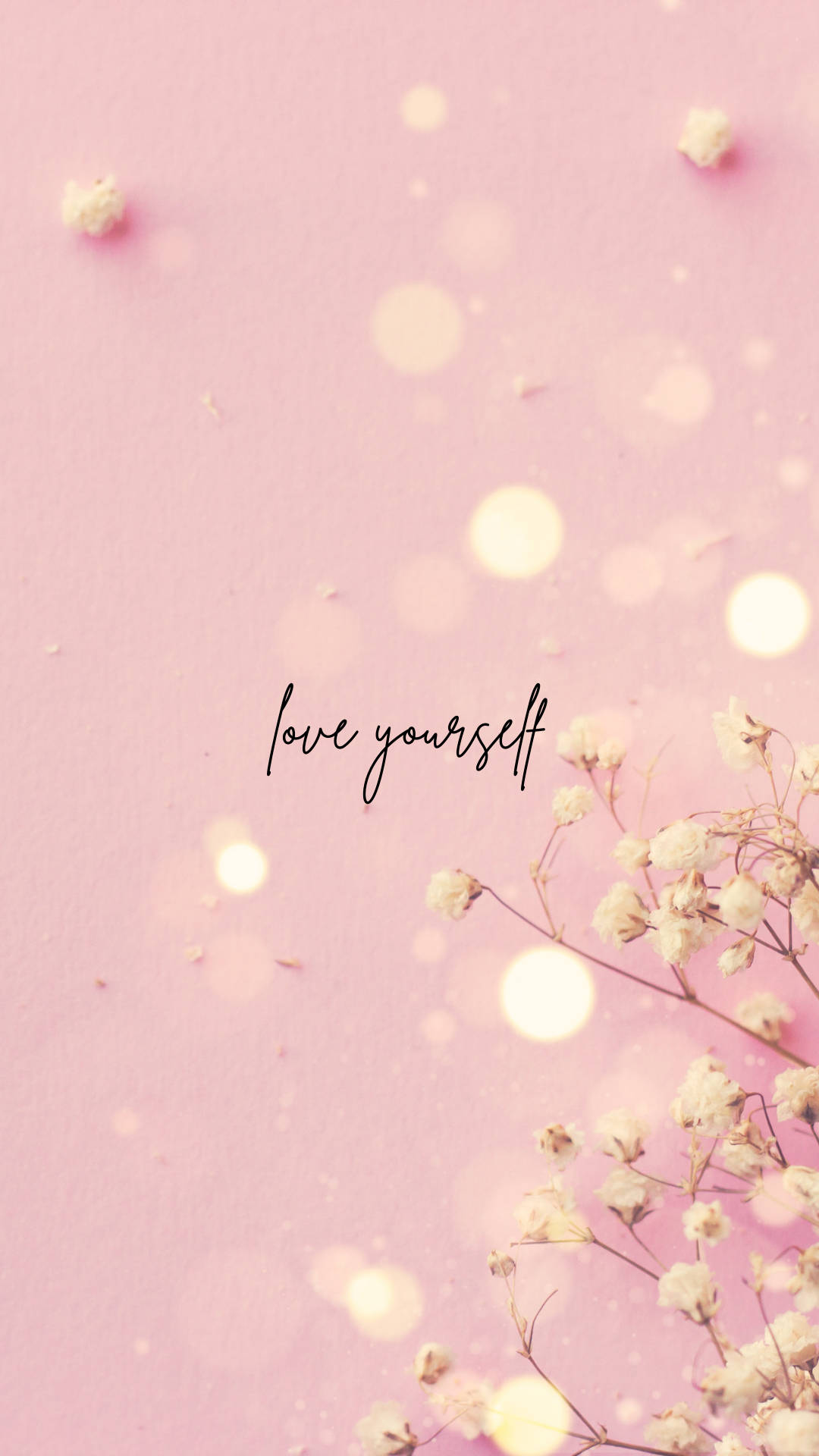 soft pink background, delicate baby's breath flowers, glowing bokeh lights, Full HD Phone Wallpaper