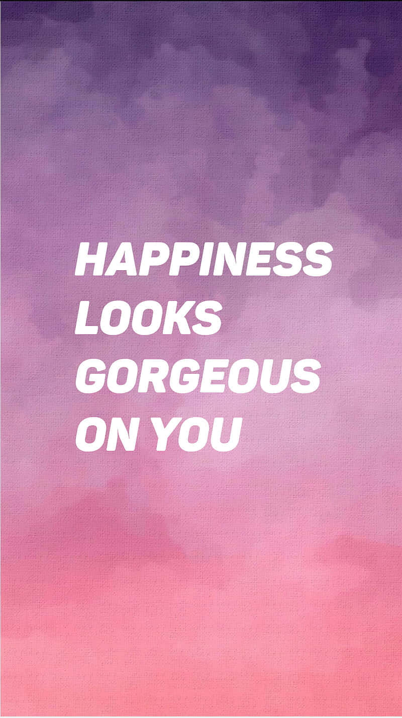 pink and purple sky, bold white text, happiness looks gorgeous on you, HD Phone Wallpaper