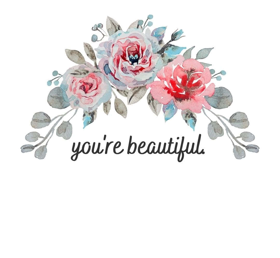 watercolor floral arrangement, pink and blue roses, gray leaves, SD Desktop Wallpaper