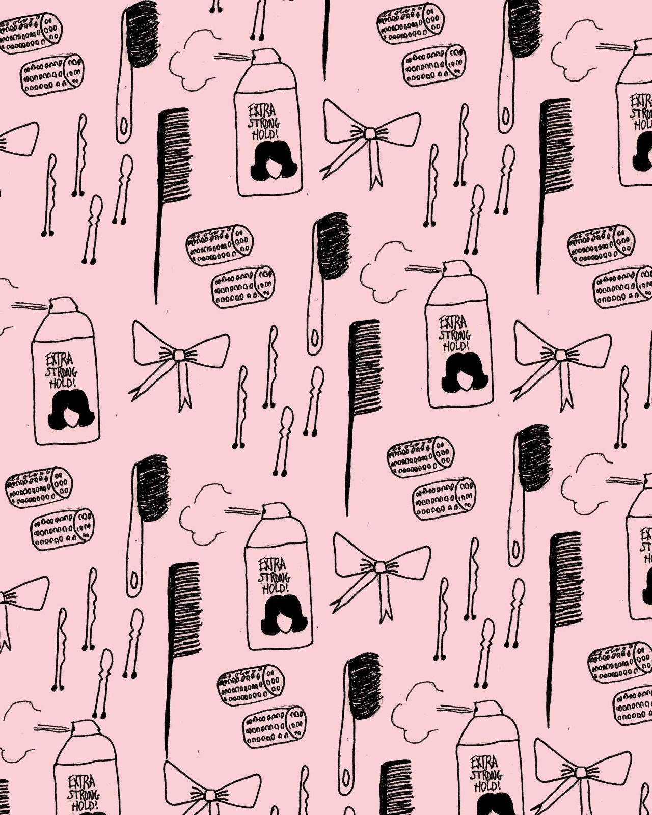 pink aesthetic, black line drawings, hair products, HD Phone Wallpaper