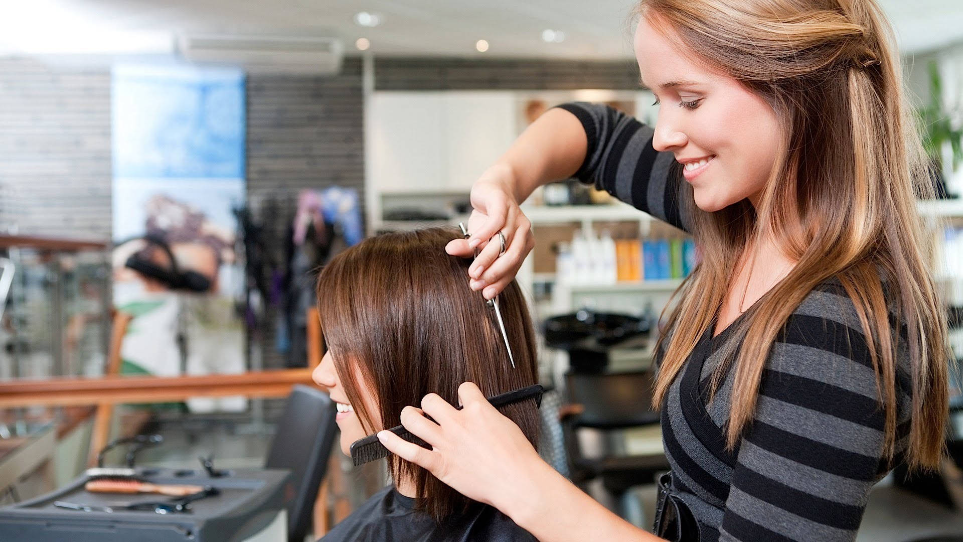 Beauty Salon, hairdresser, client, Full HD Desktop Wallpaper