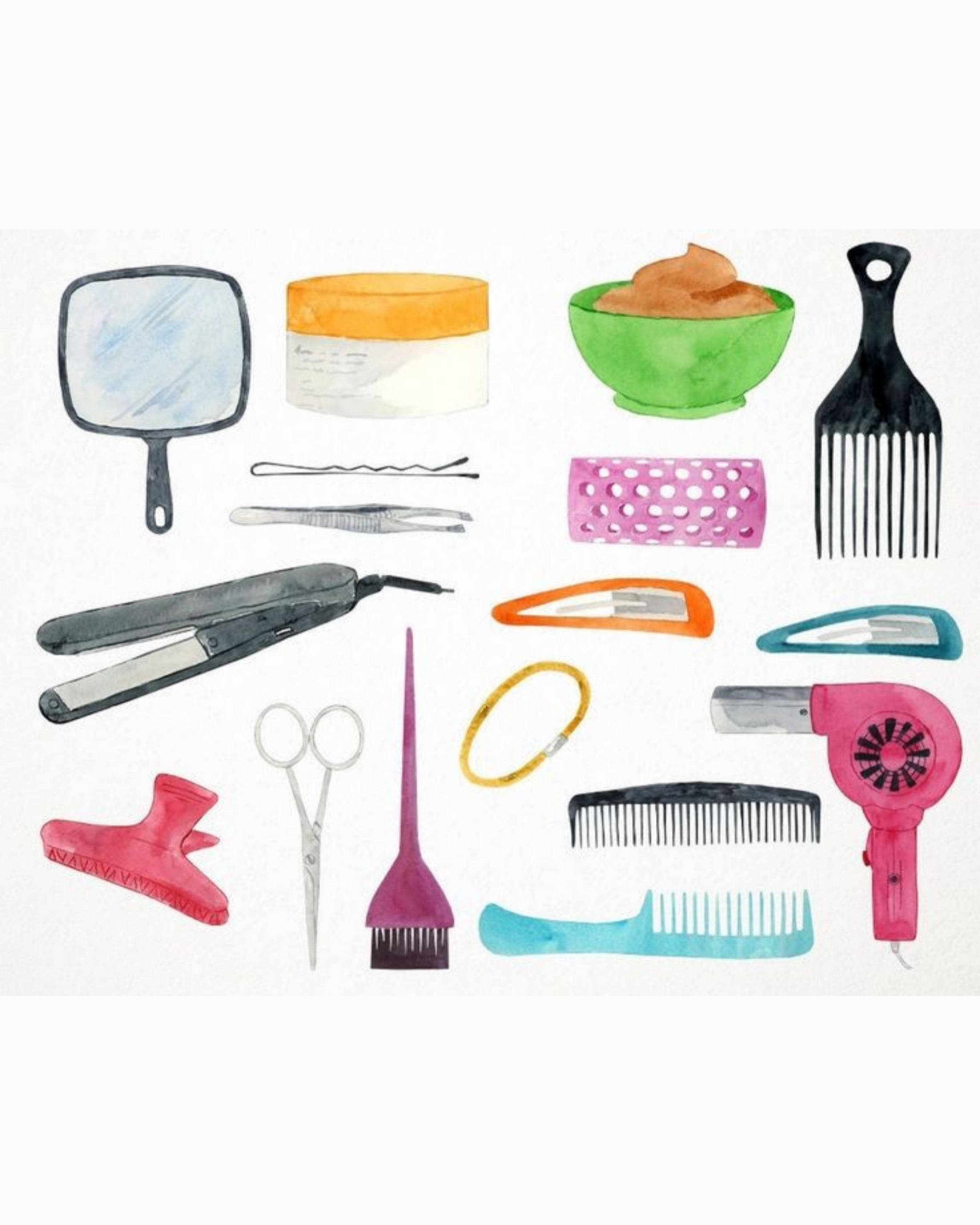 hair salon styling tools, watercolor collection, colorful, 2K Phone Wallpaper