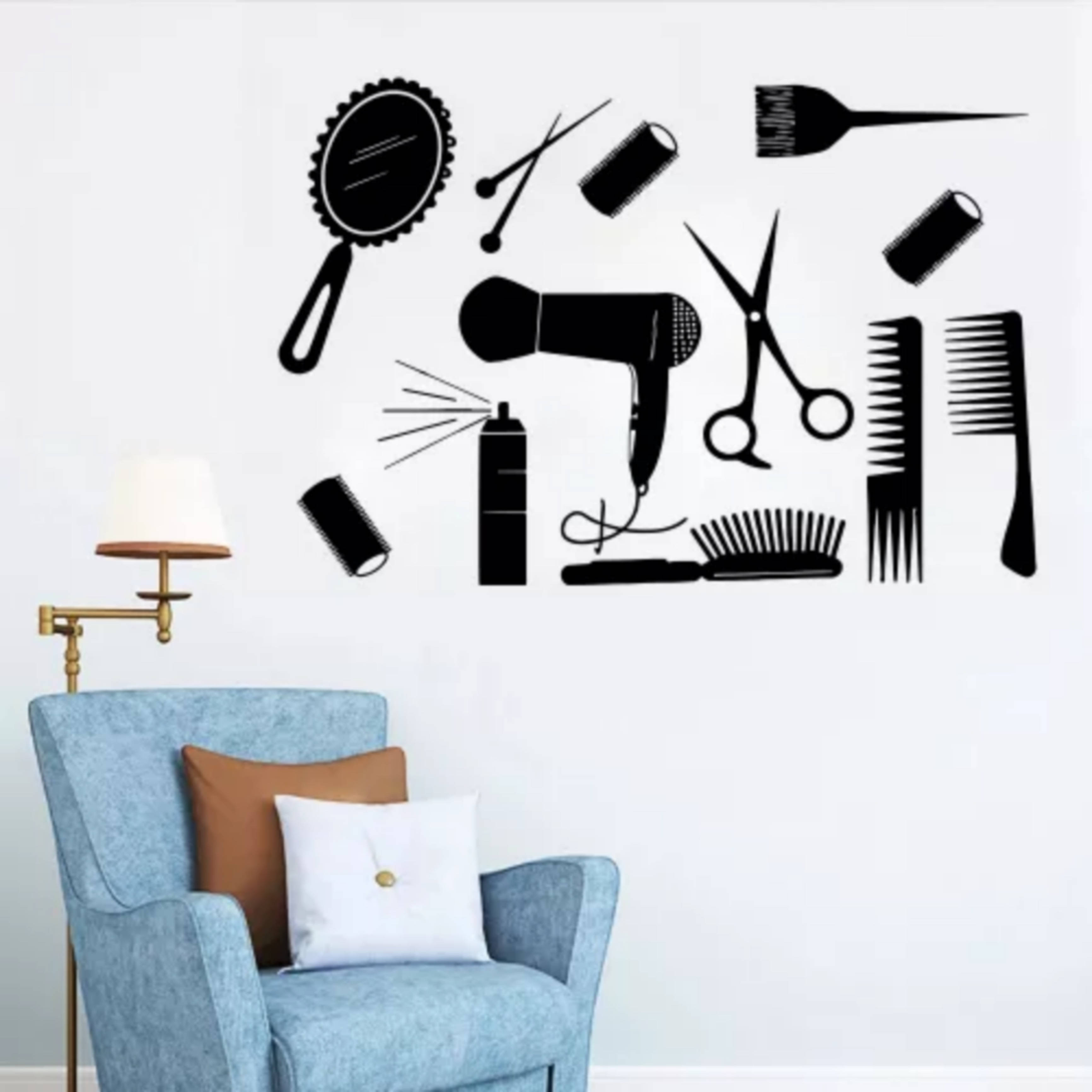 hair salon wall decals, black silhouette, blue armchair, 2K Desktop Wallpaper