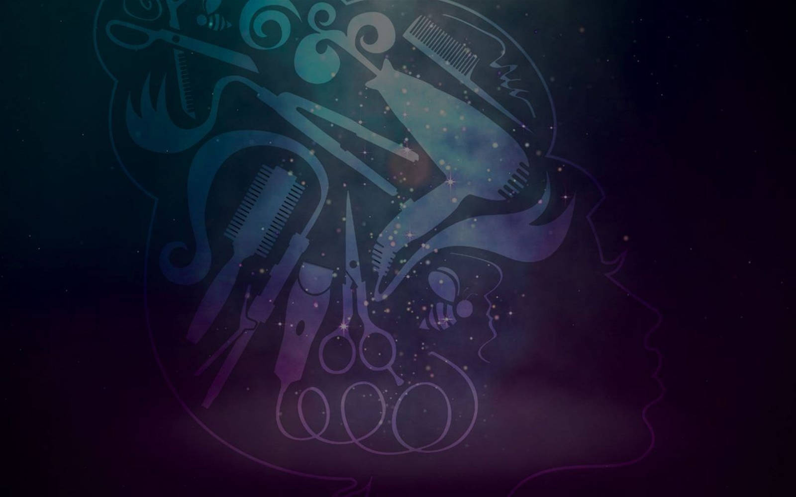 hair salon, cosmic silhouette, glowing hair styling tools, HD Desktop Wallpaper