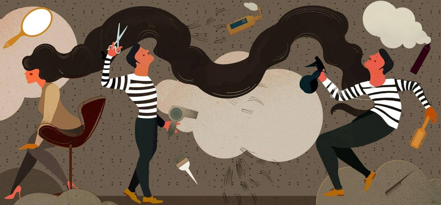 hair salon, giant floating hair strand, scissors, HD Desktop Wallpaper