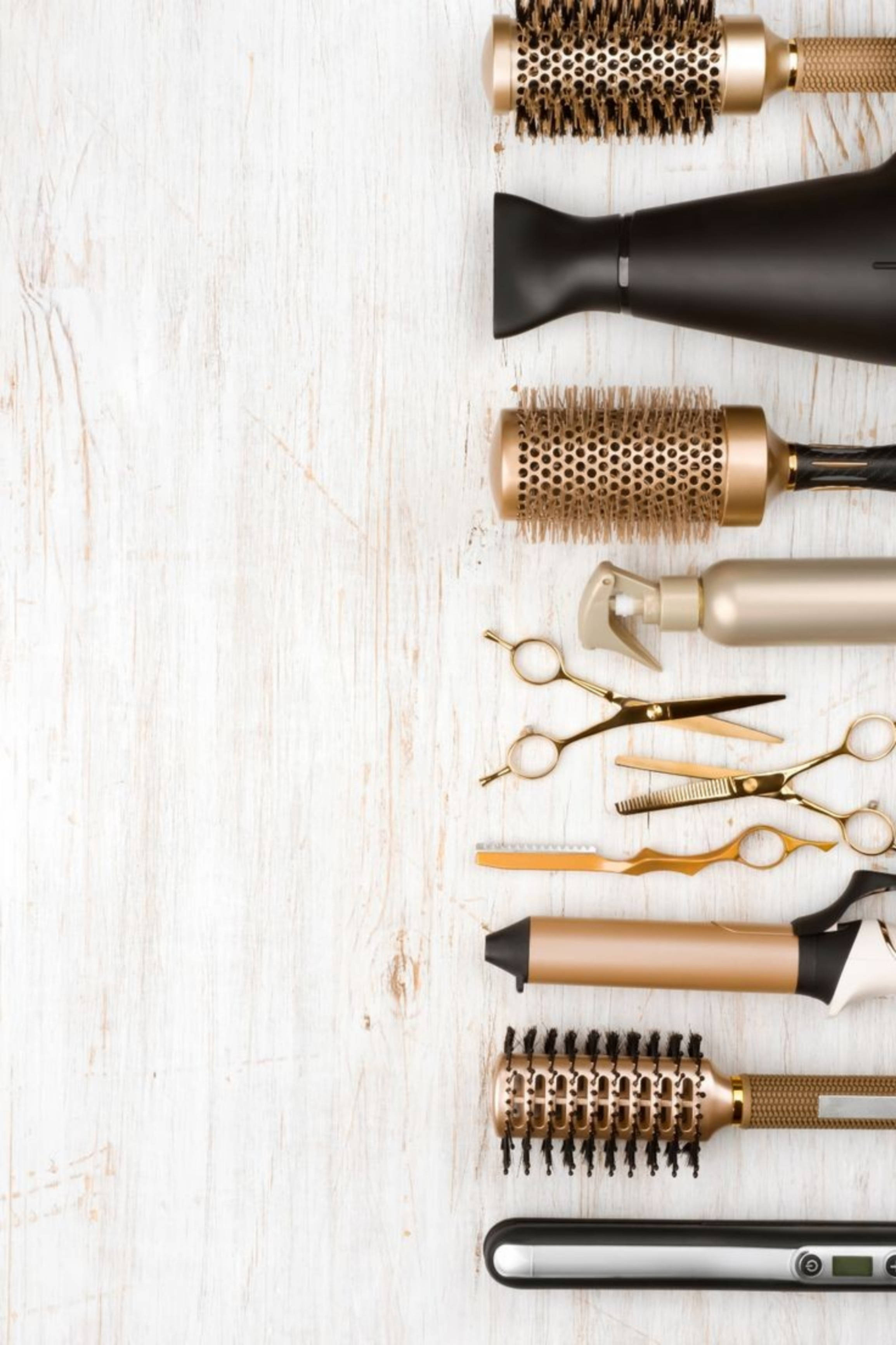 gold, black, hair styling tools, 2K Phone Wallpaper