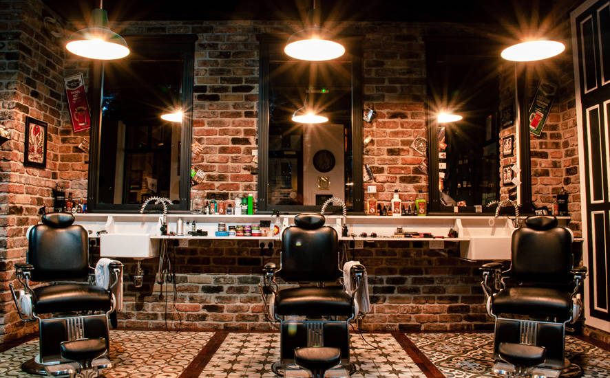 hair salon, brick studio, black barber chairs, SD Desktop Wallpaper
