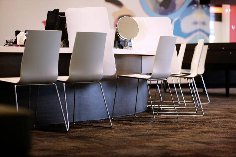 Beauty Salon Area, modern white chairs, metal legs, SD Desktop Wallpaper