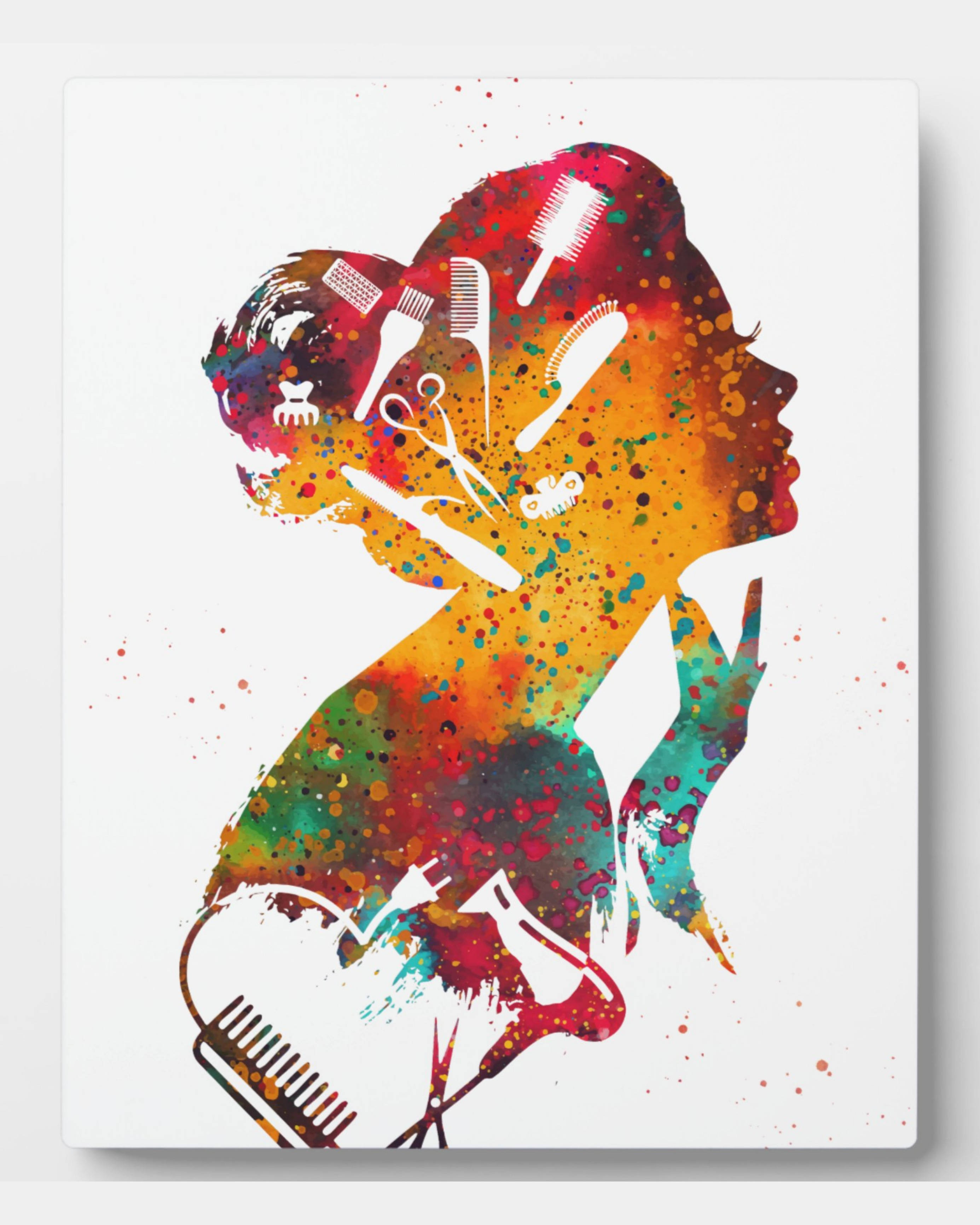 watercolor, hair salon, woman's profile, 2K Phone Wallpaper