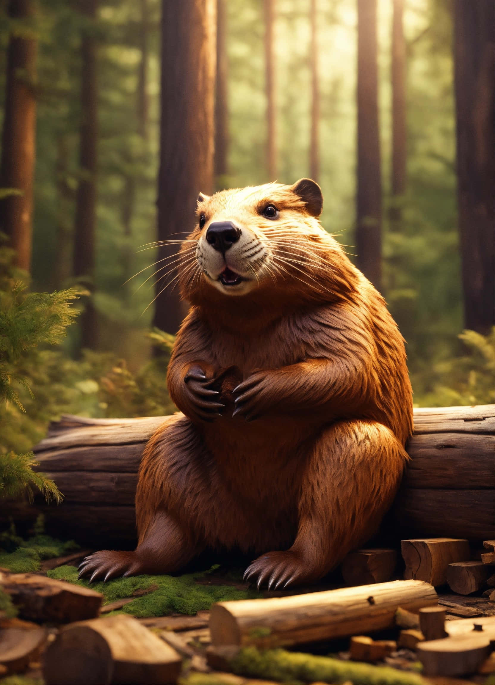 beaver, forest, sunlight, Full HD Phone Wallpaper