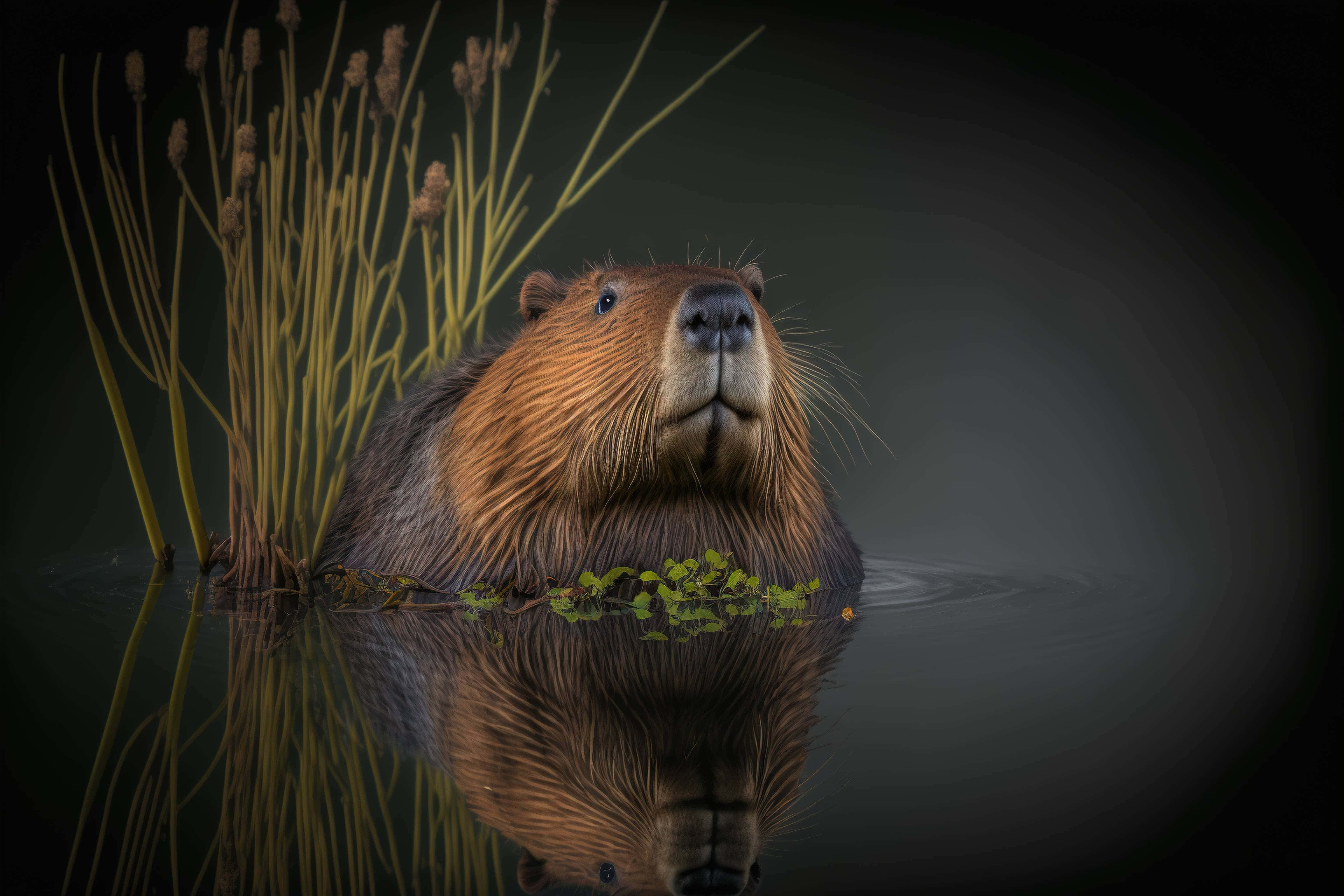 Beaver, pond, reflection, 4K Desktop Wallpaper