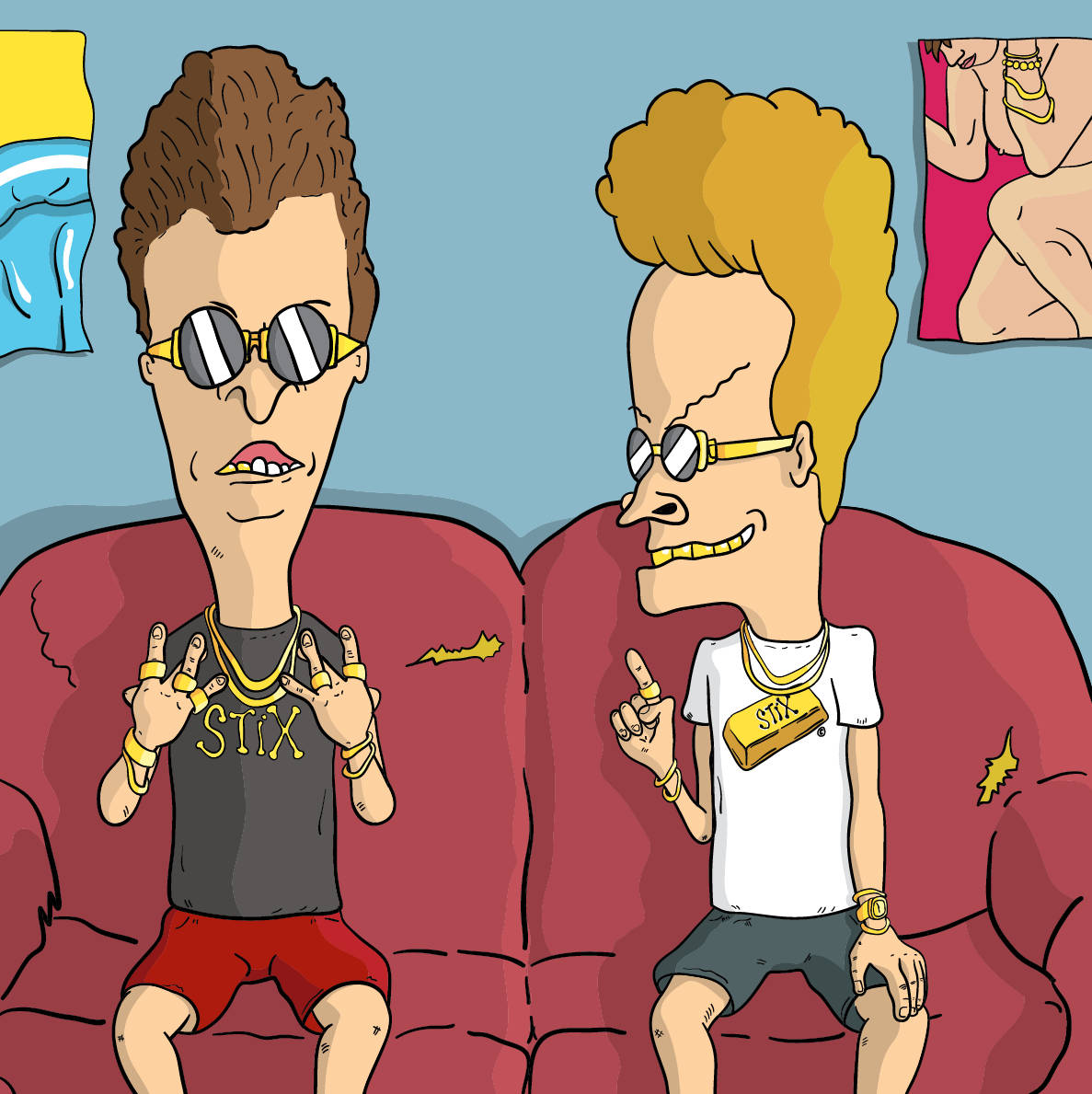 Beavis And Butt Head, gold chains, sunglasses, SD Phone Wallpaper