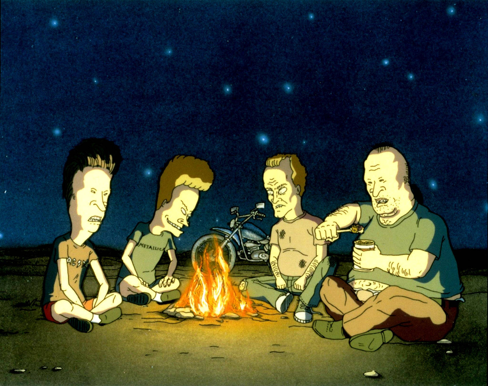 Beavis And Butt Head, campfire, starry night sky, HD Desktop Wallpaper