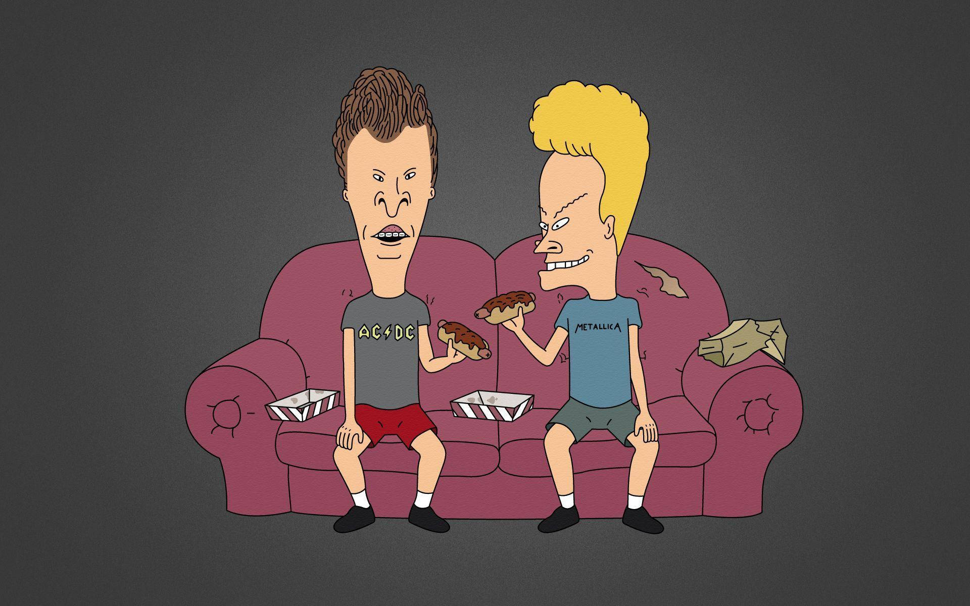 Beavis And Butt Head, purple couch, pizza, Full HD Desktop Wallpaper