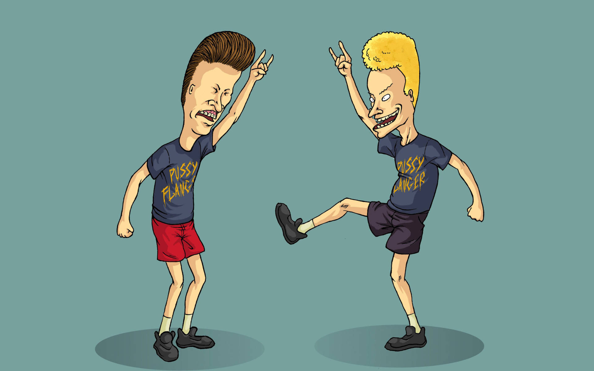 Beavis And Butt Head, hand horns, teal background, Full HD Desktop Wallpaper