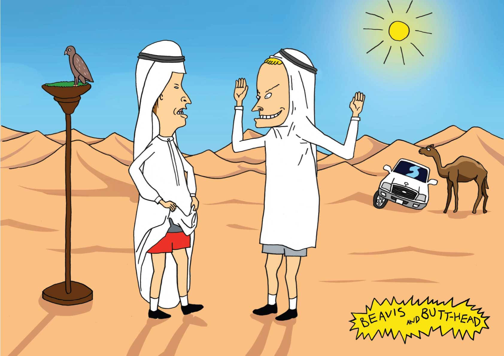 Beavis And Butt Head, desert, crashed car, HD Desktop Wallpaper