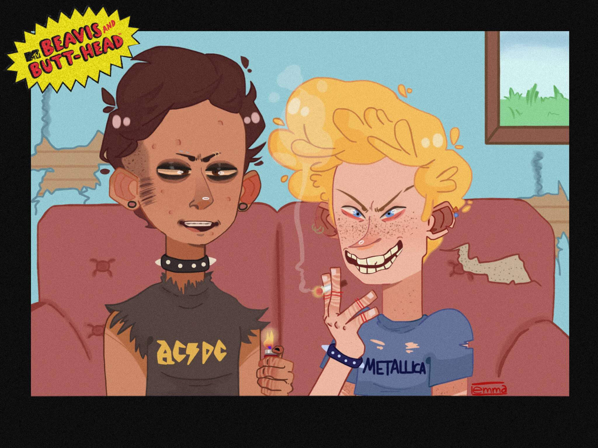 Beavis And Butt Head, punk rock shirts, worn couch, Full HD Desktop Wallpaper
