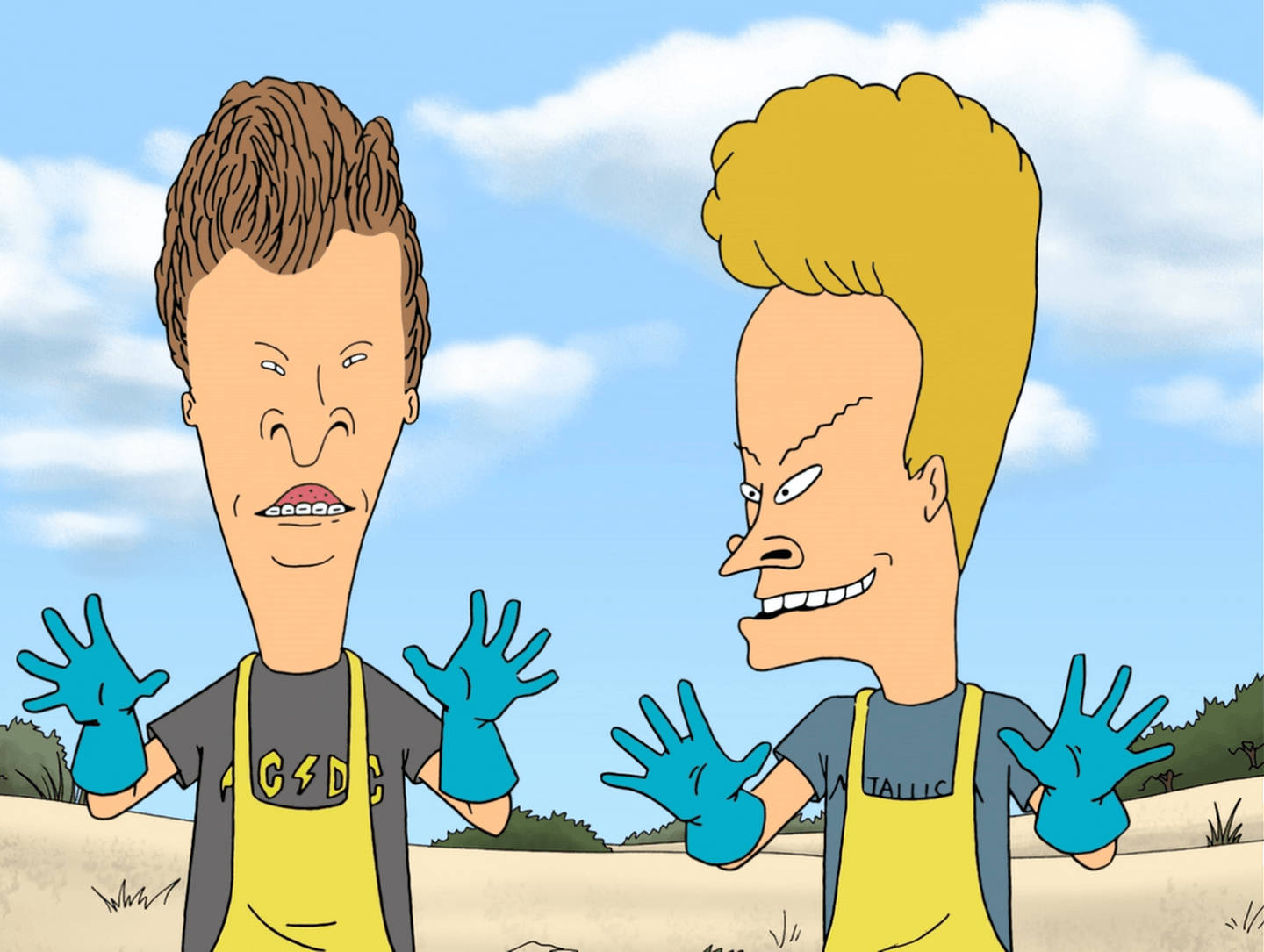 Beavis and Butt-Head, blue gloves, desert, HD Desktop Wallpaper