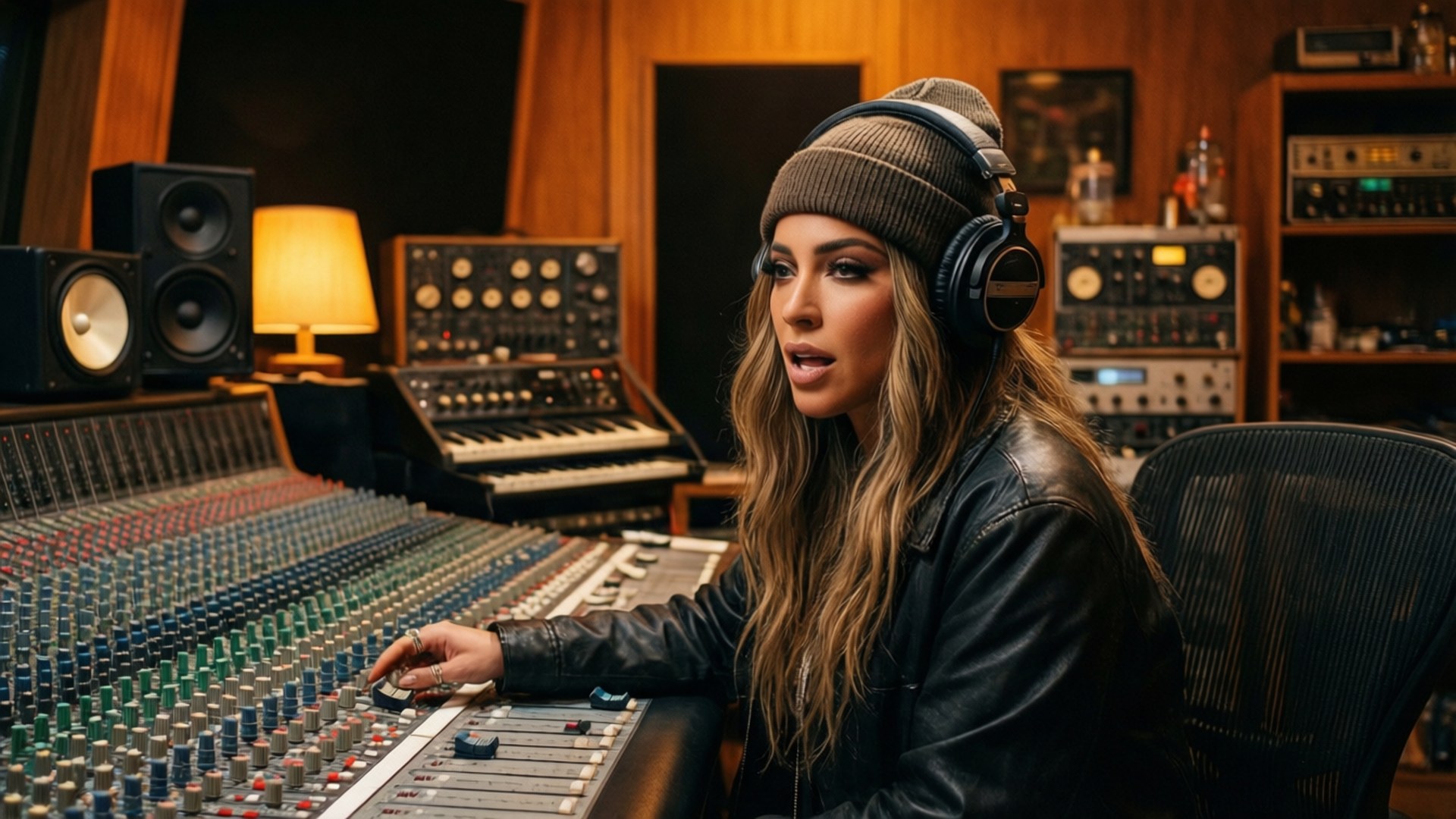 Bebe Rexha, recording studio, analog gear, Full HD Desktop Wallpaper