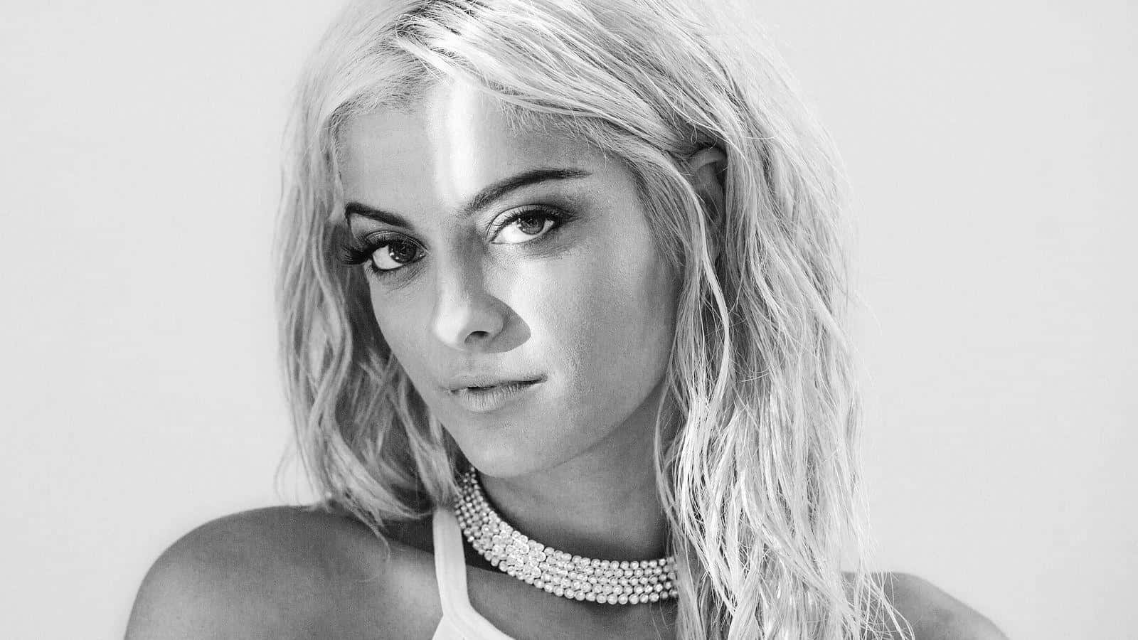 Bebe Rexha, black and white portrait, tousled blonde hair, HD Desktop Wallpaper