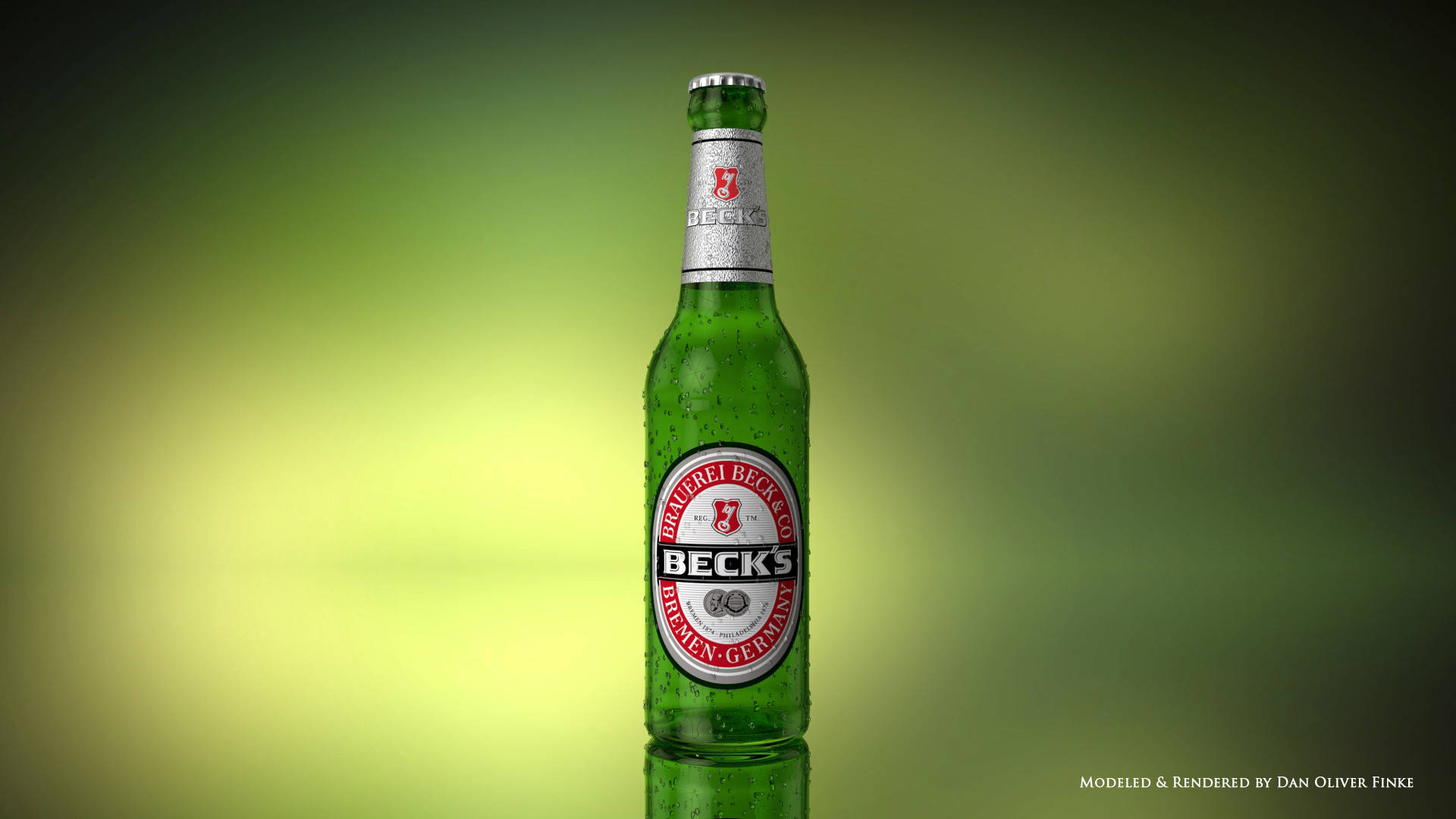 Becks, green background, chilled Beck's beer bottle, Full HD Desktop Wallpaper