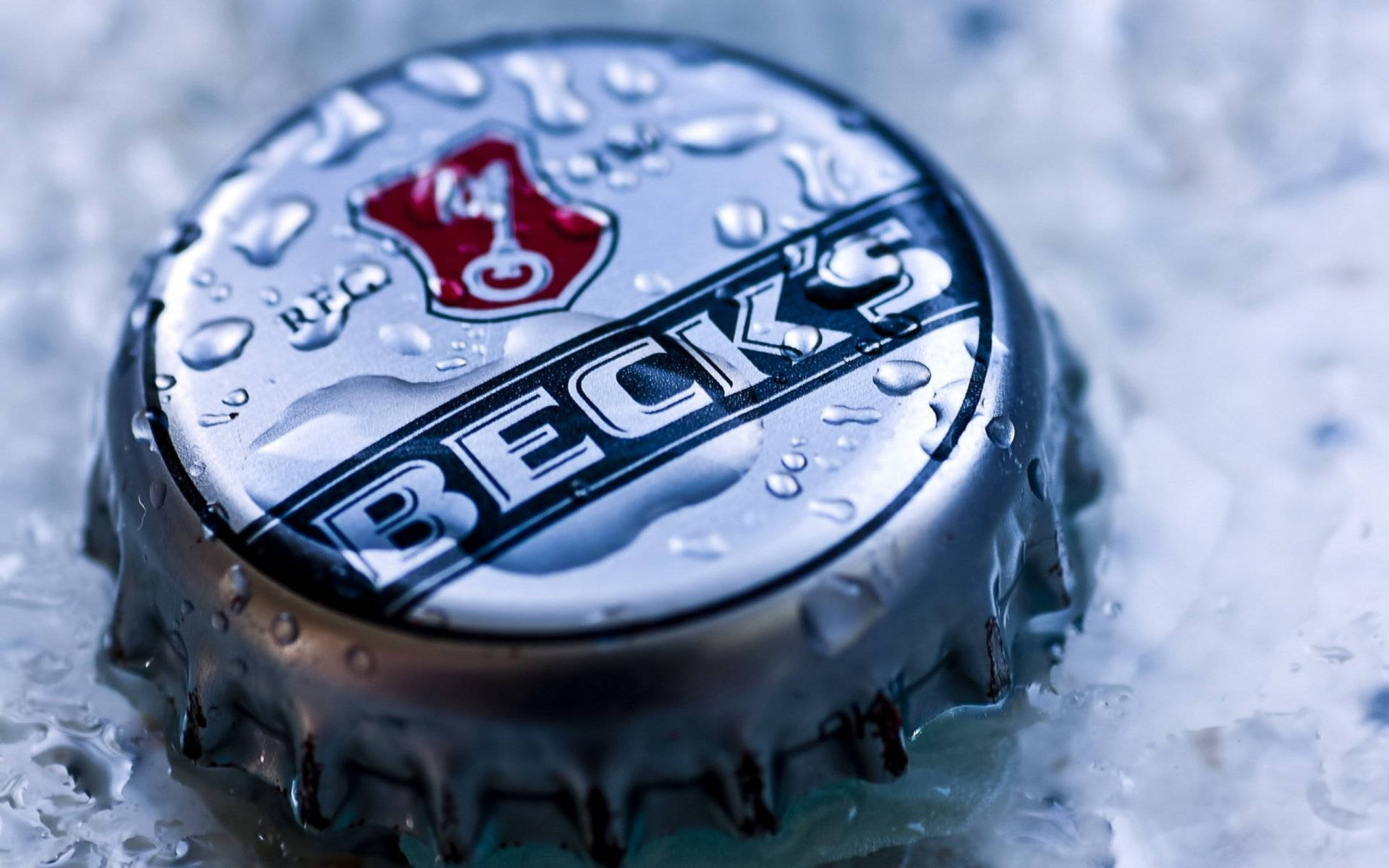 Becks, bottle cap, water droplets, Full HD Desktop Wallpaper