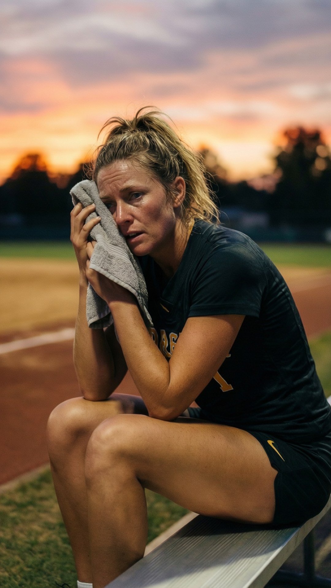 Becky Sauerbrunn, bench, sunset, Full HD Phone Wallpaper