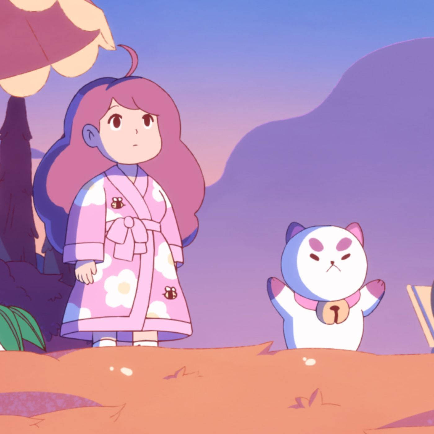 Bee and puppycat, pink floral robe, grumpy cat, HD Desktop Wallpaper