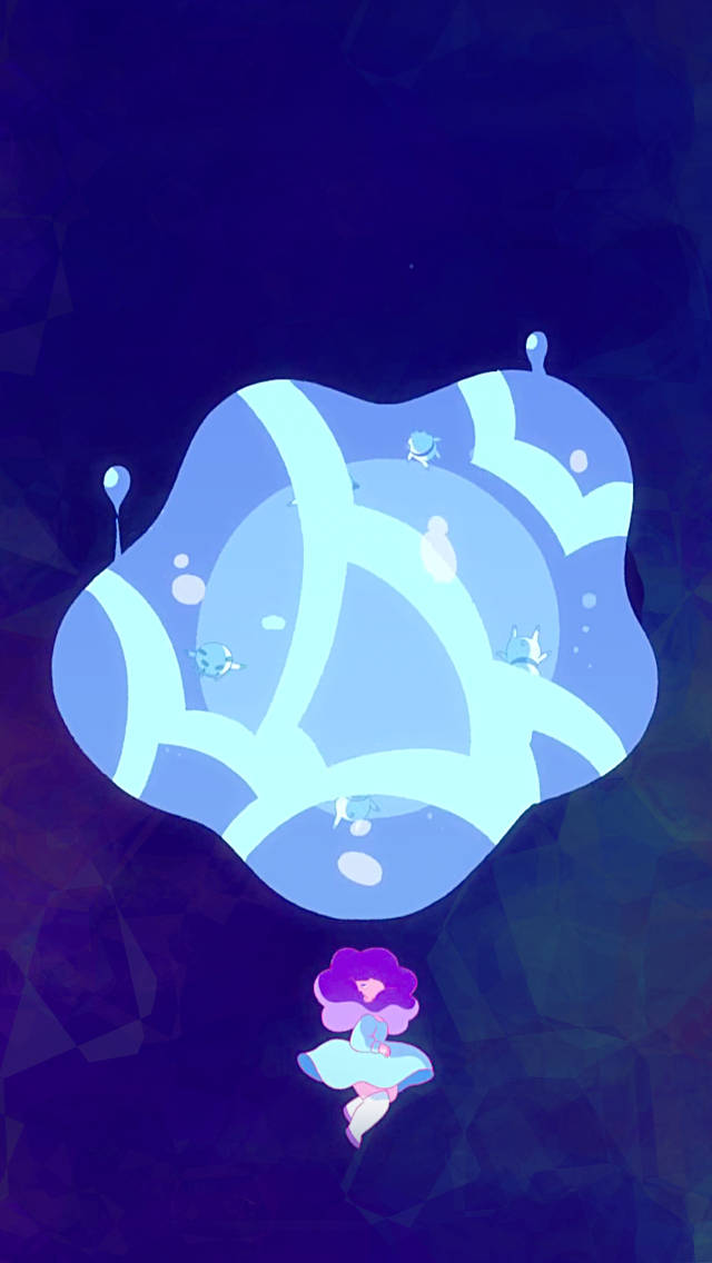 Bee and Puppycat, purple-haired figure, glowing blue jellyfish-like creature, SD Phone Wallpaper