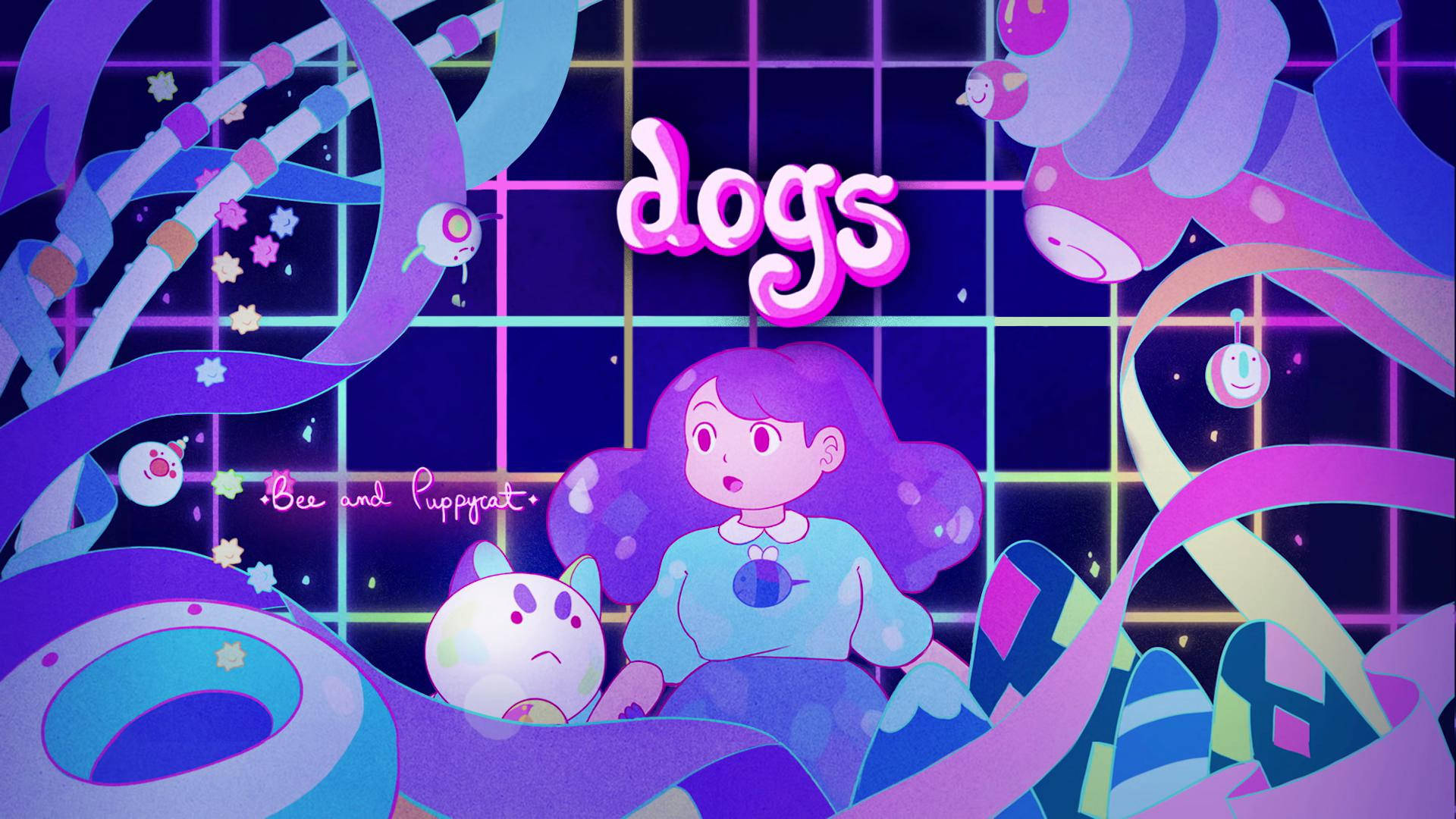 Bee and PuppyCat, purple hair, glowing neon ribbons, Full HD Desktop Wallpaper